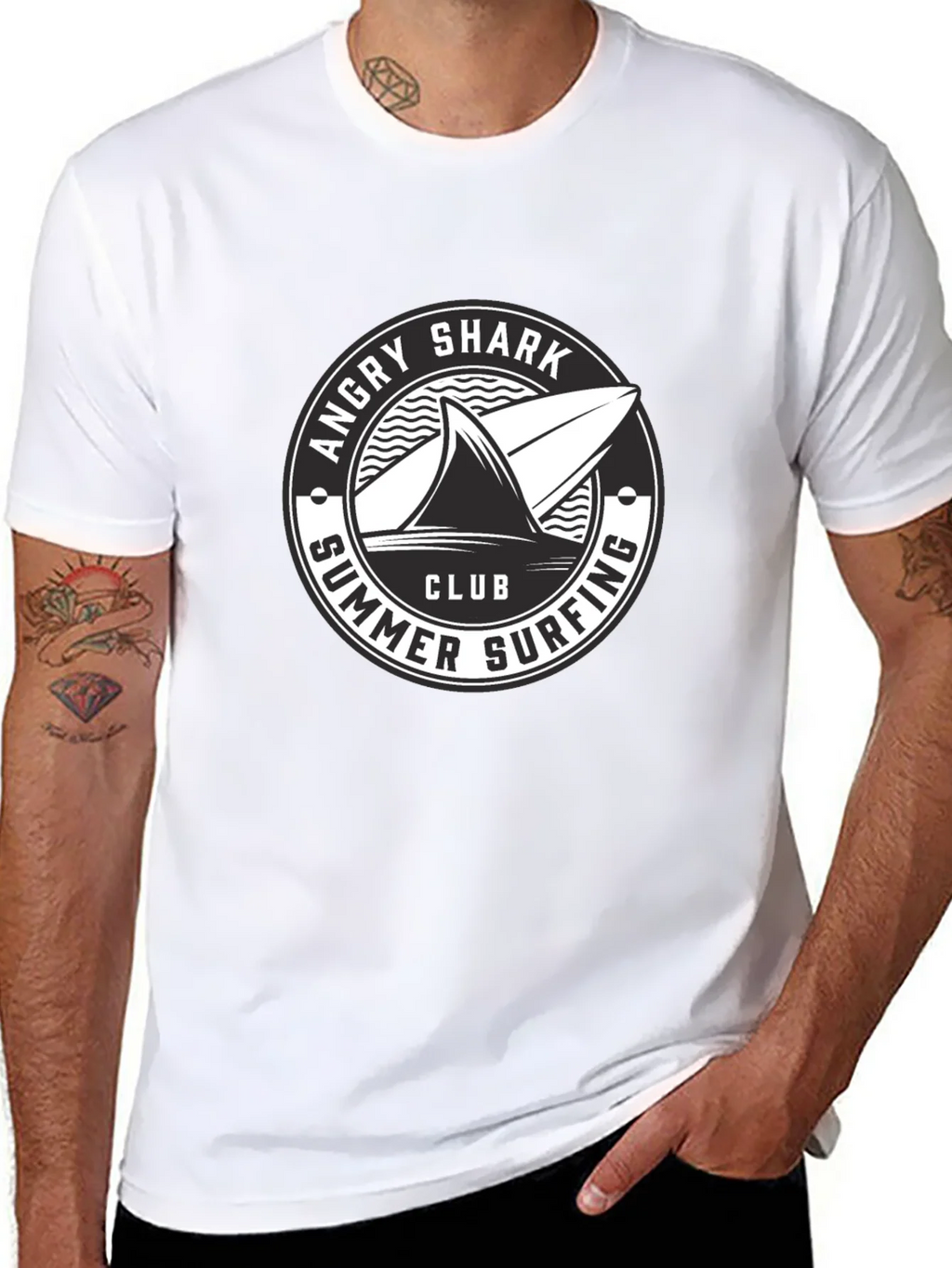 Angry Shark Summer Surfing Club Black T-Shirt product image 6