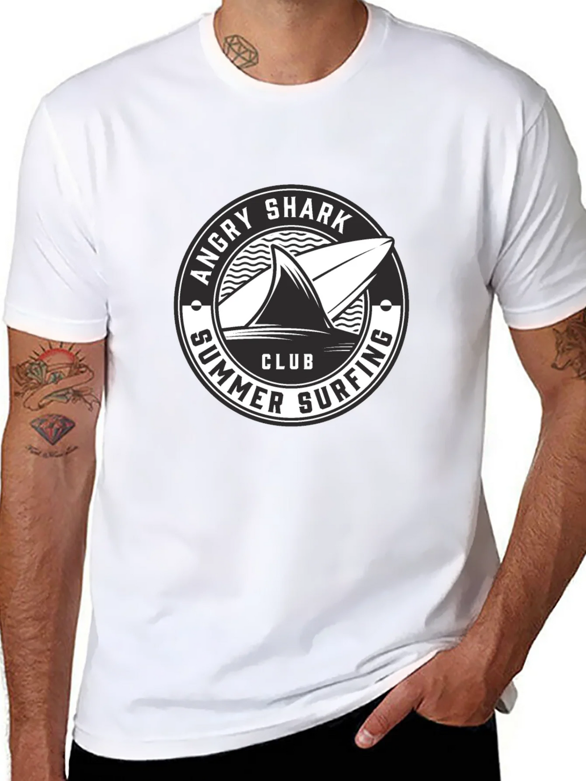 Angry Shark Summer Surfing Club Black T-Shirt product image 6