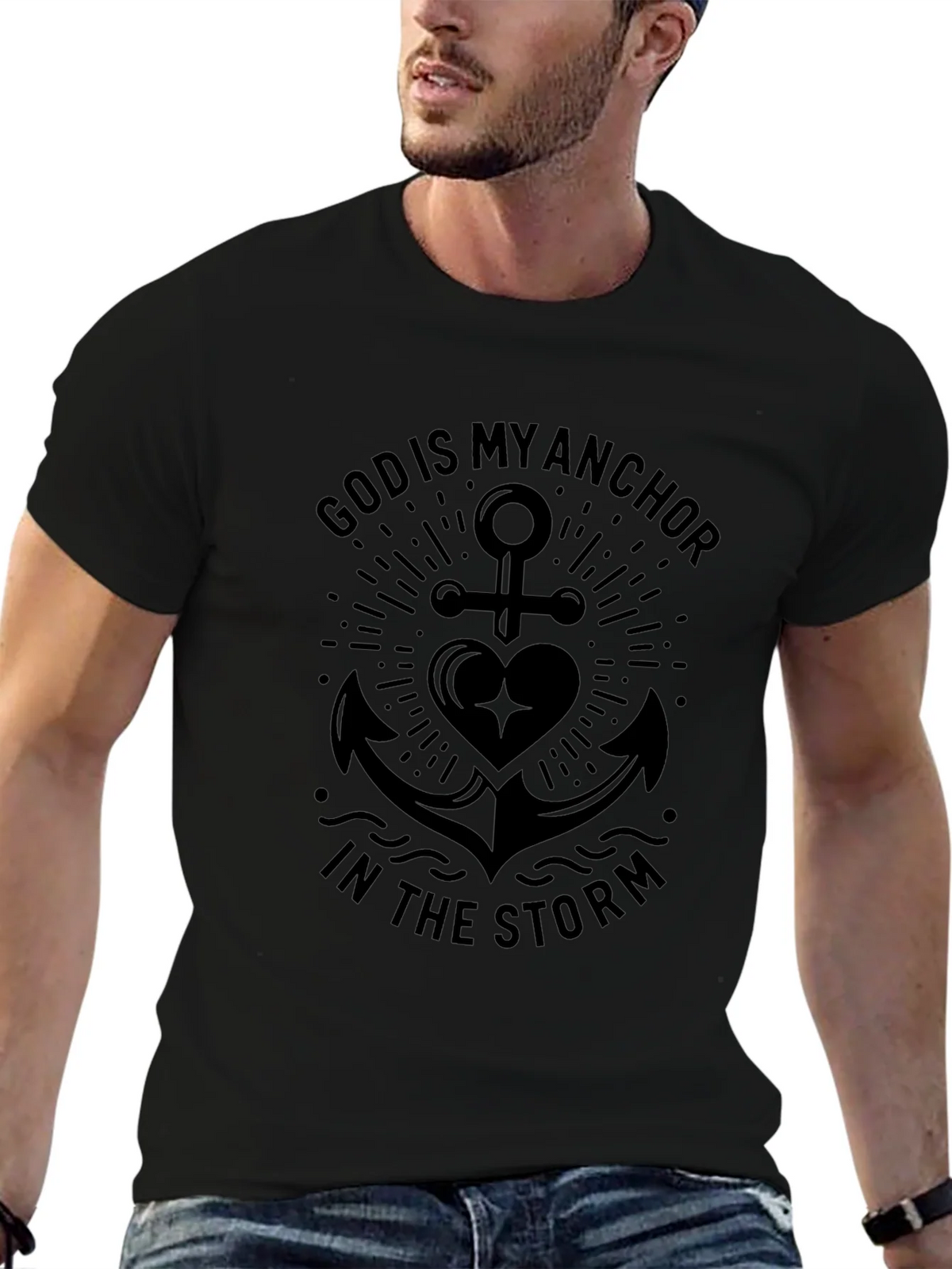 God Is My Anchor in the Storm Black T-Shirt product image 6