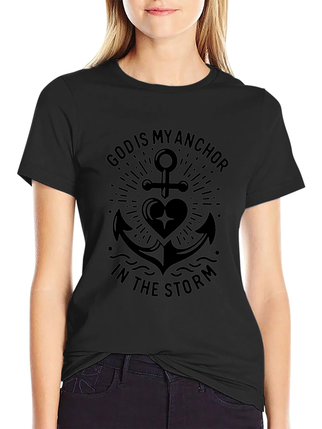 God Is My Anchor in the Storm Black T-Shirt product image 2