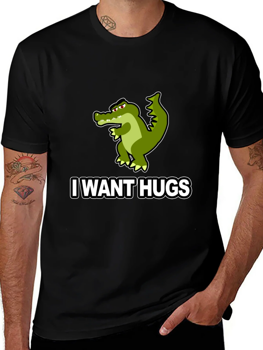 I Want Hugs Alligator Graphic Tee - Unisex Black T-Shirt product image 1