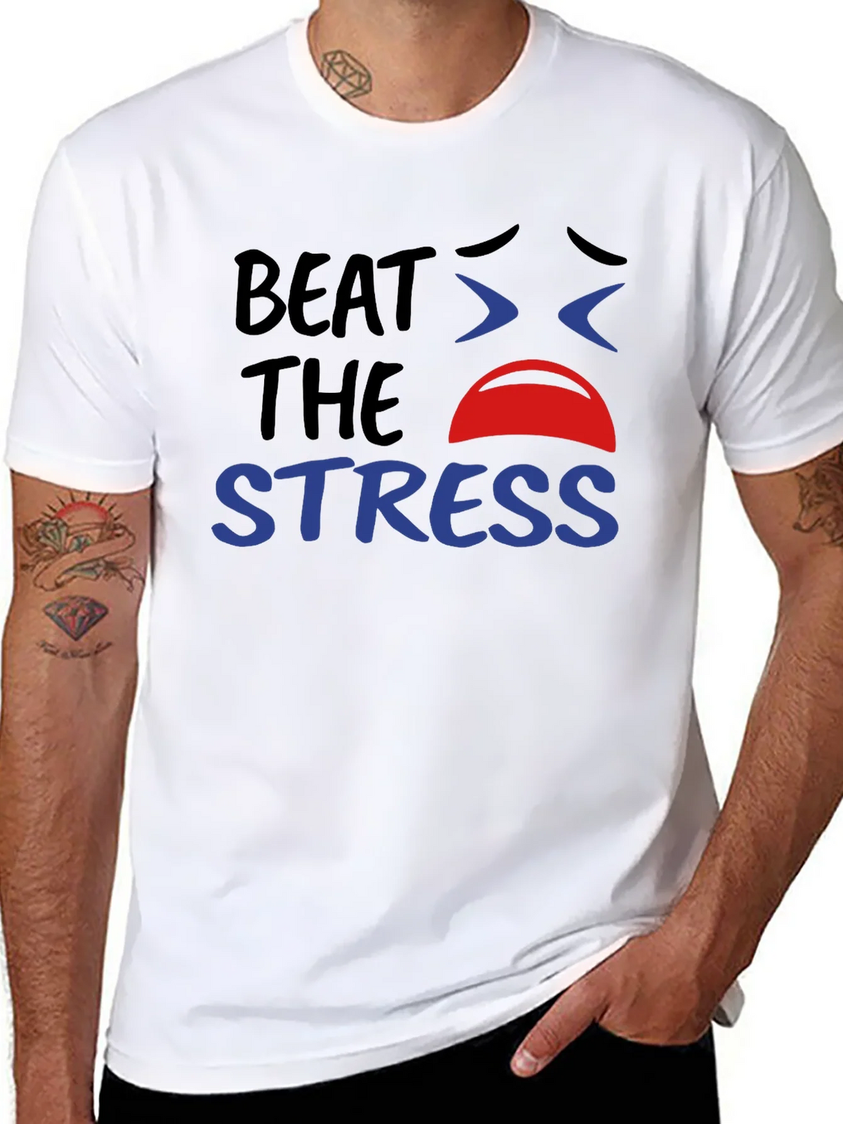 Beat the Stress Graphic T-Shirt - Black Cotton Tee product image 5