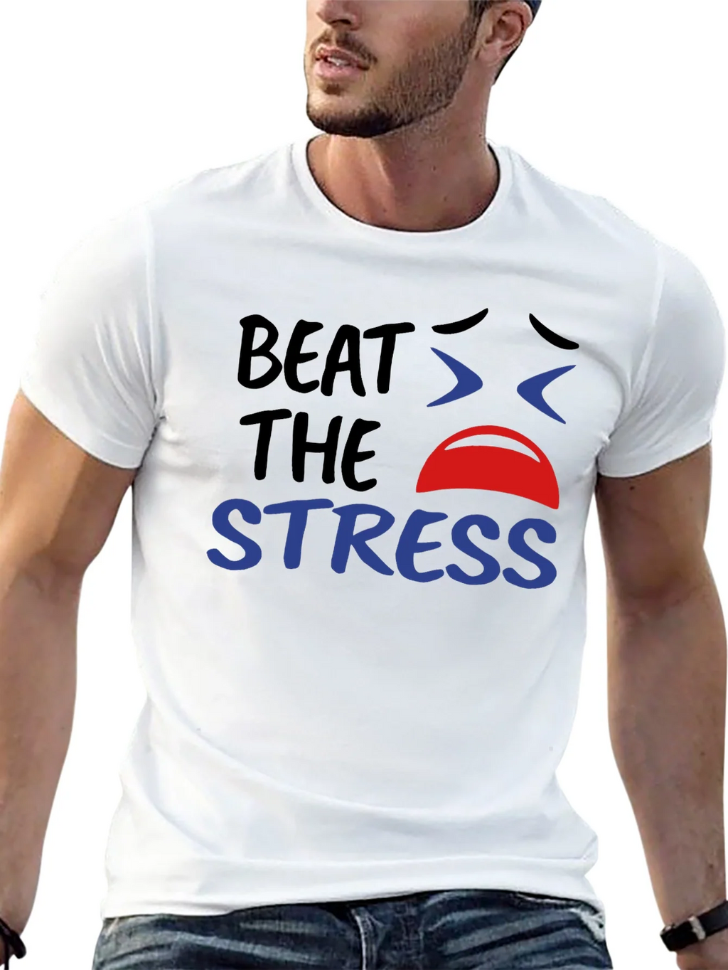 Beat the Stress Graphic T-Shirt - Black Cotton Tee product image 8