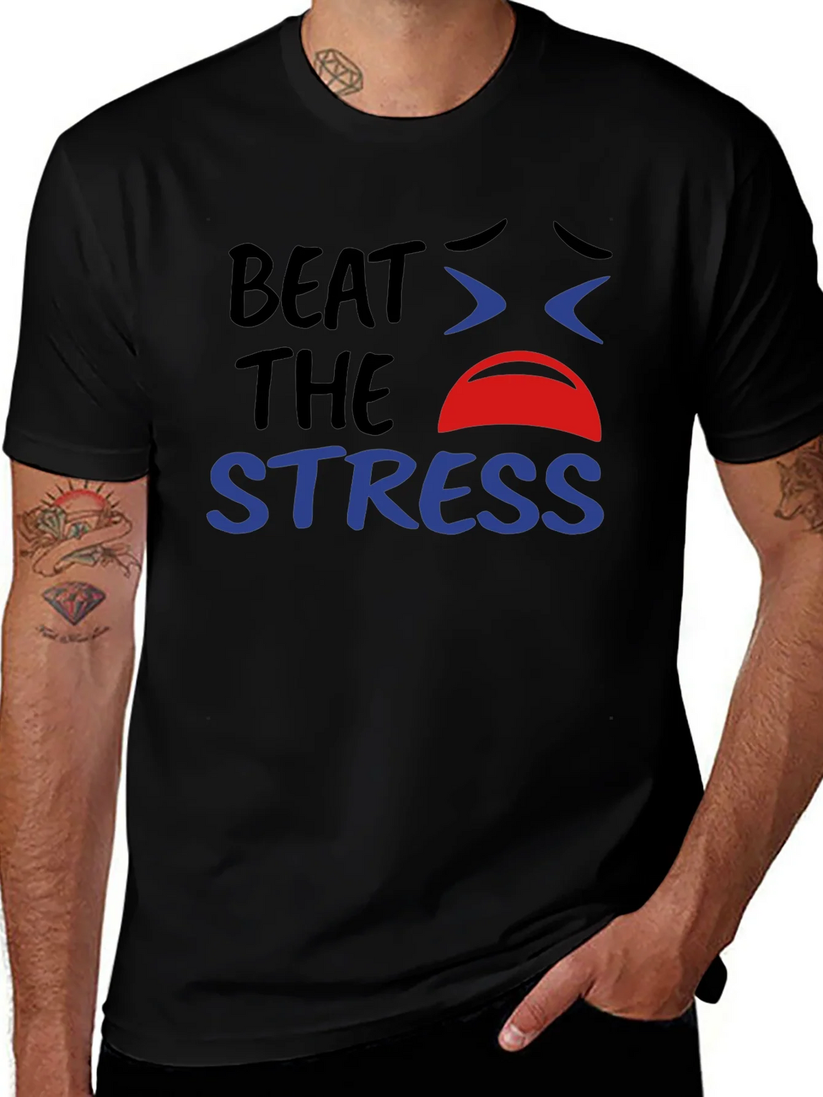 Beat the Stress Graphic T-Shirt - Black Cotton Tee product image 1