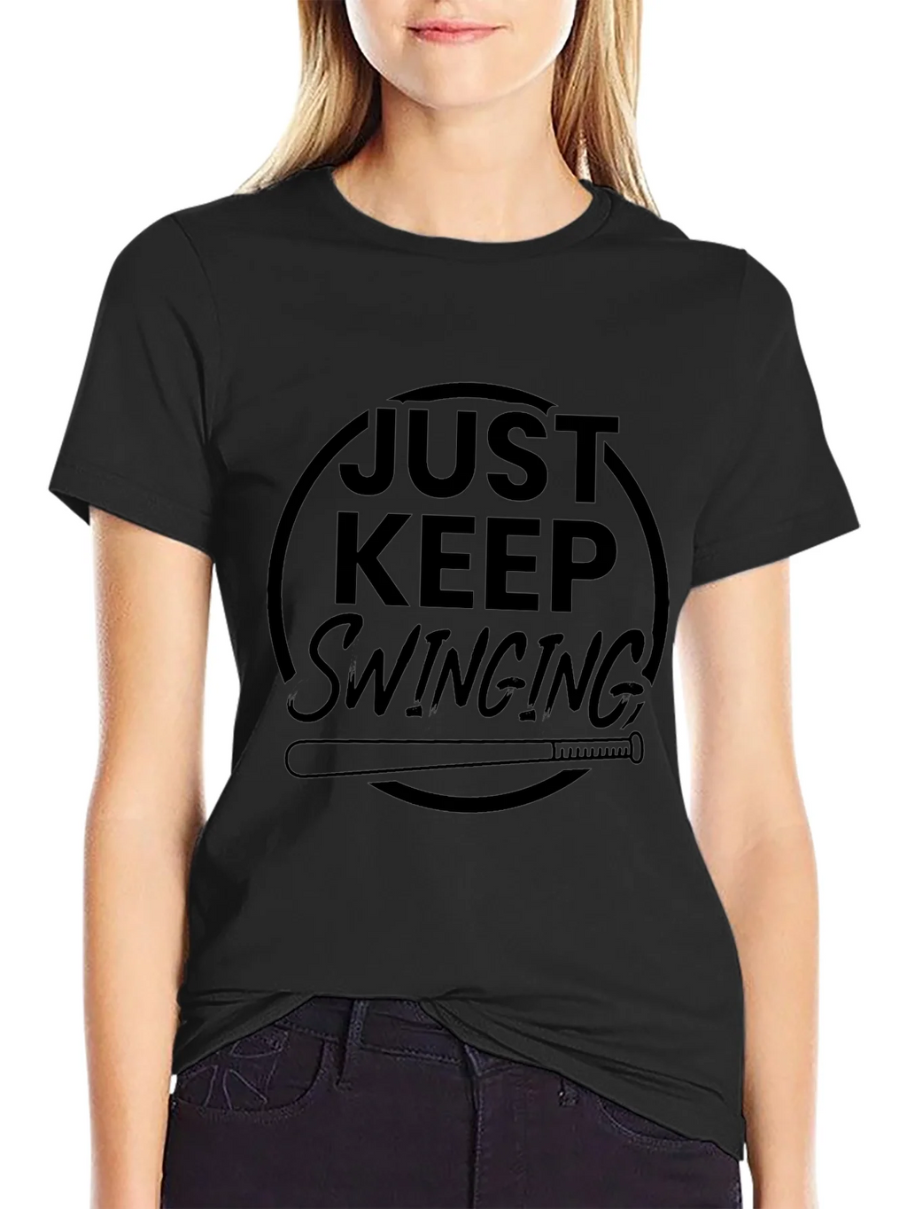 Just Keep Swinging Black Graphic Tee product image 2
