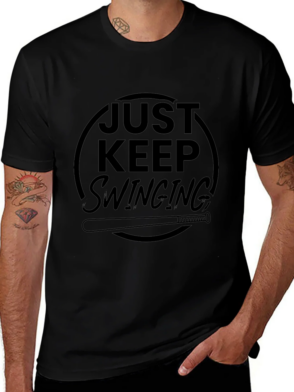 Just Keep Swinging Black Graphic Tee product image 1
