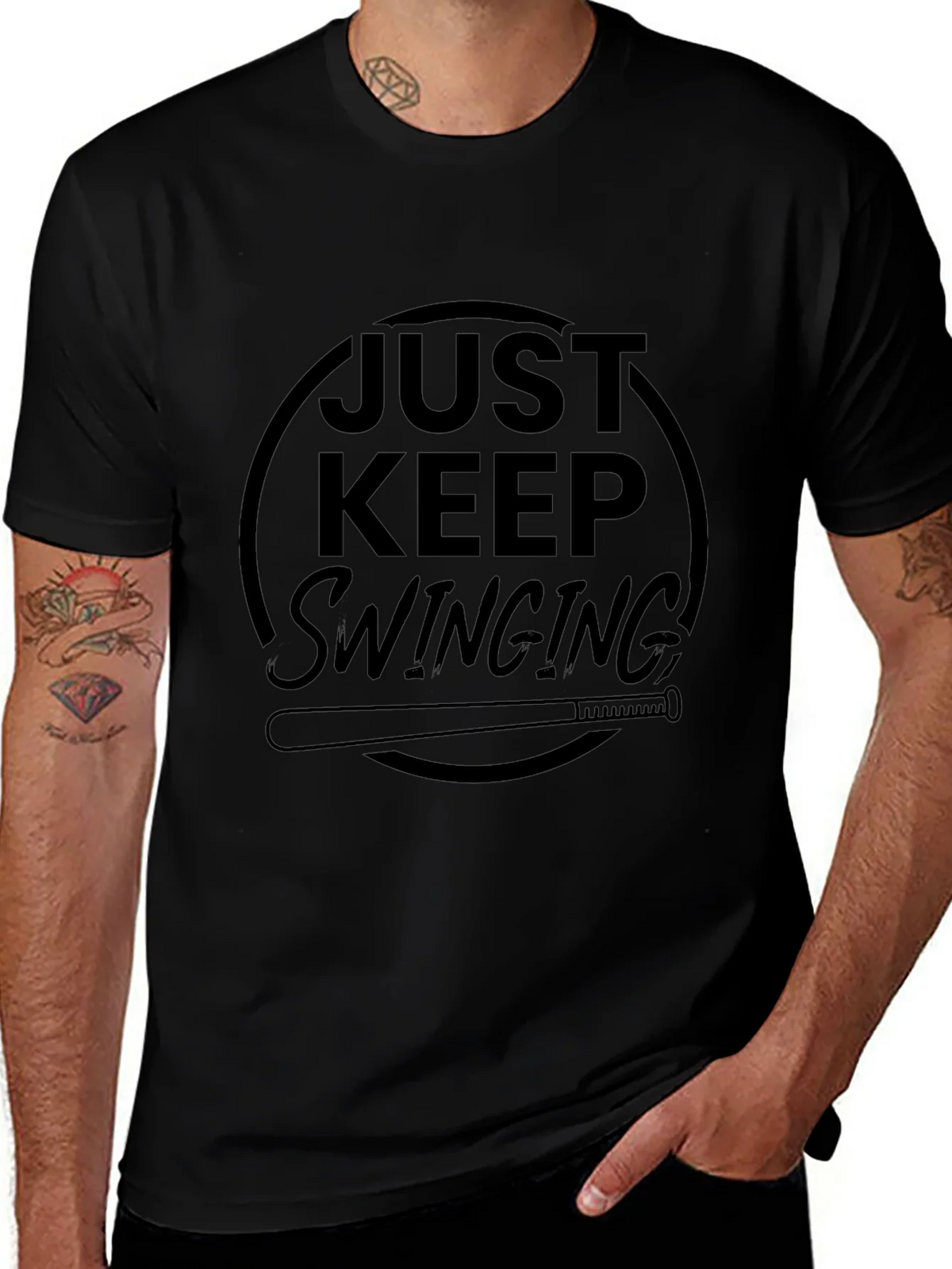 Just Keep Swinging Black Graphic Tee product image 1