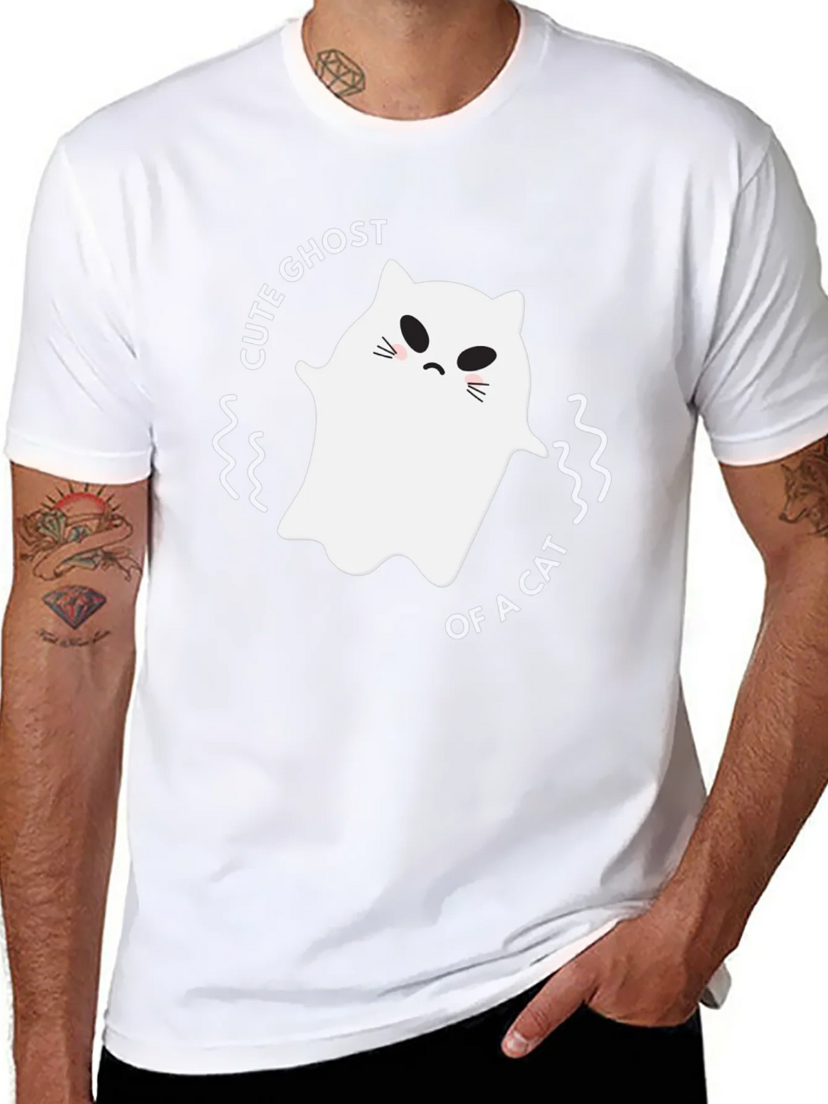 Cute Ghost of a Cat Black T-Shirt product image 6