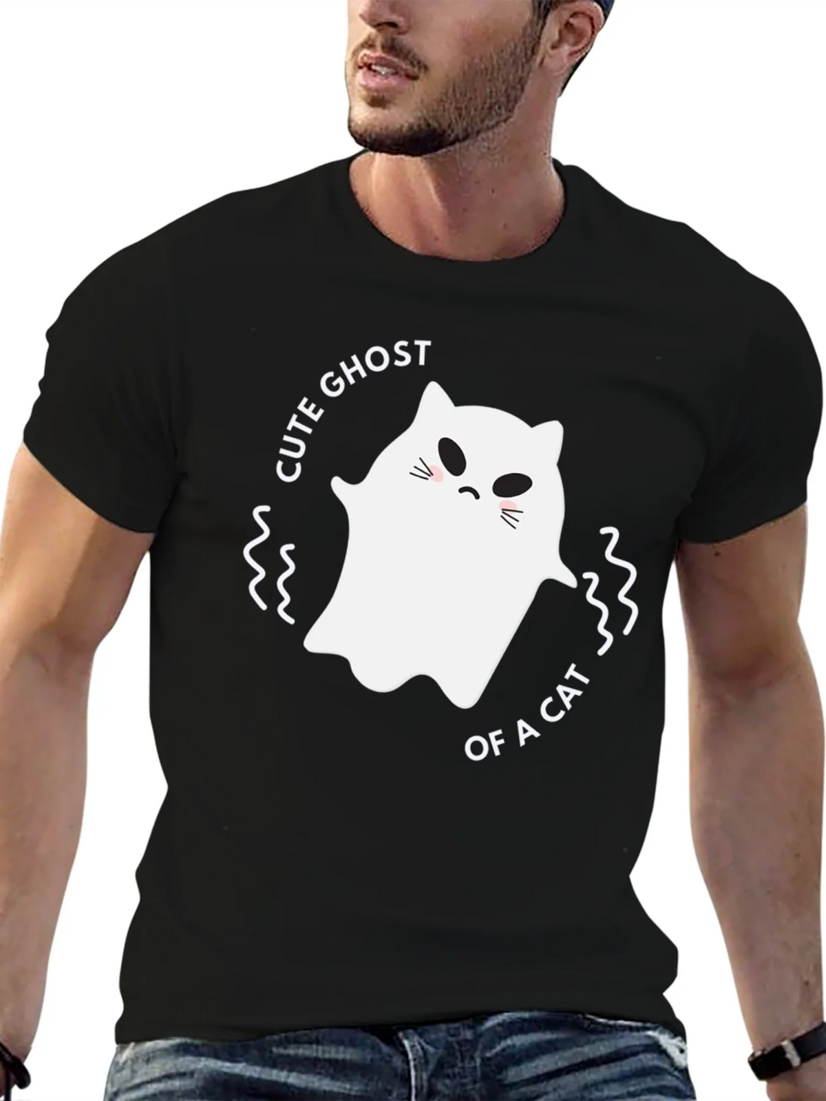 Cute Ghost of a Cat Black T-Shirt product image 5