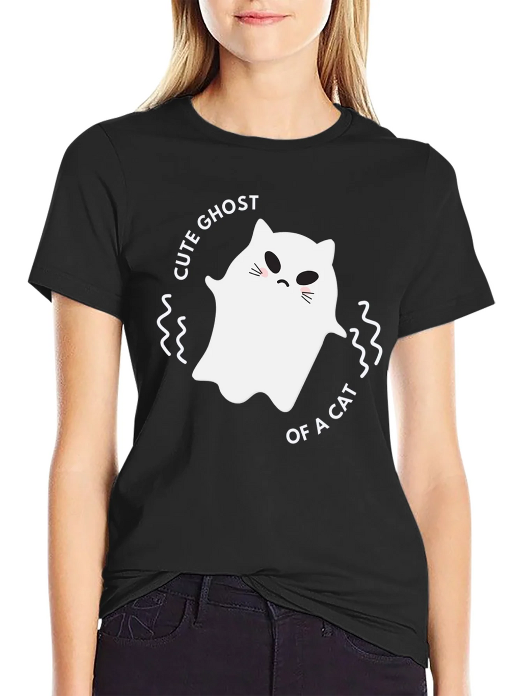 Cute Ghost of a Cat Black T-Shirt product image 2