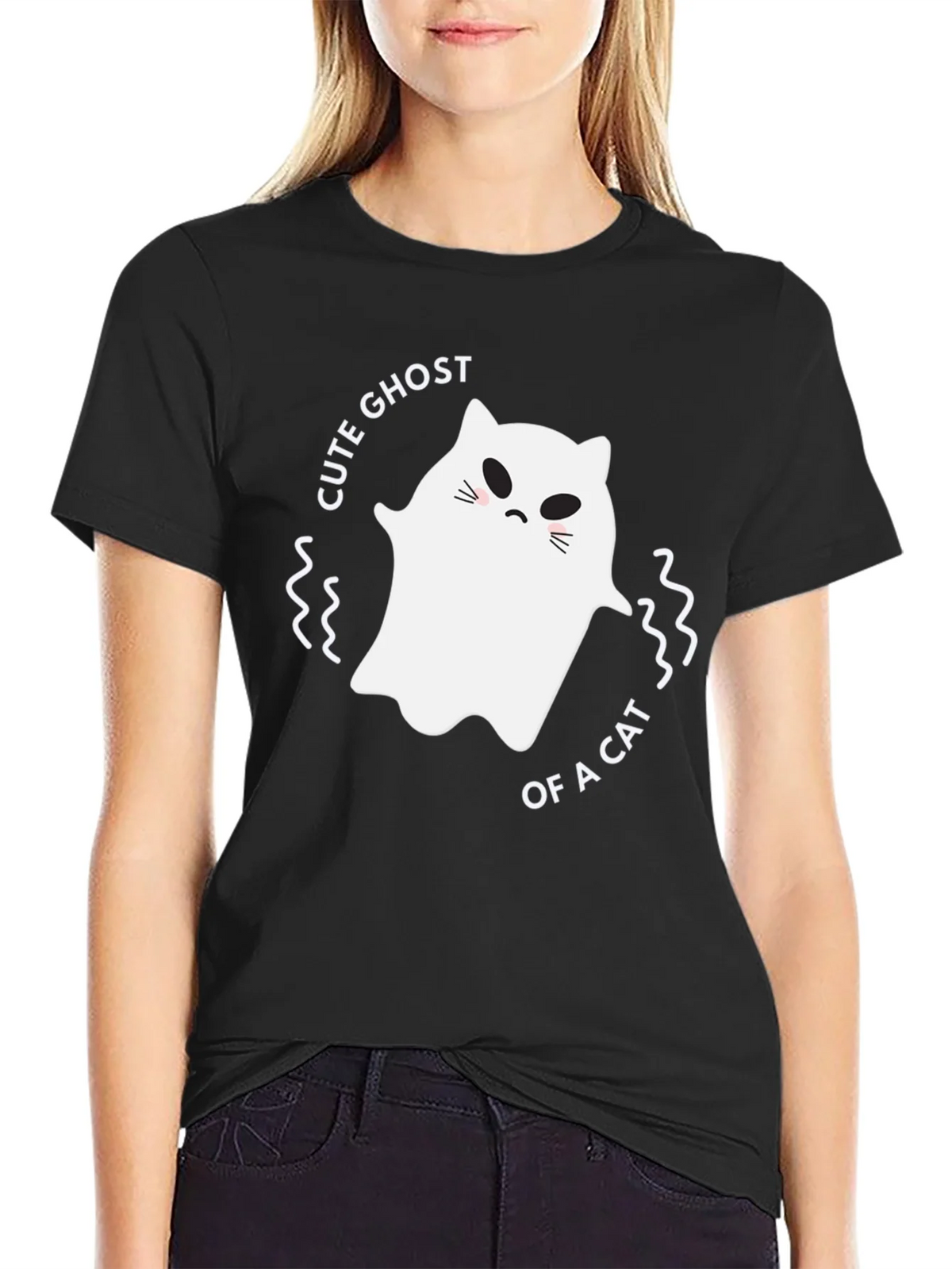 Cute Ghost of a Cat Black T-Shirt product image 2