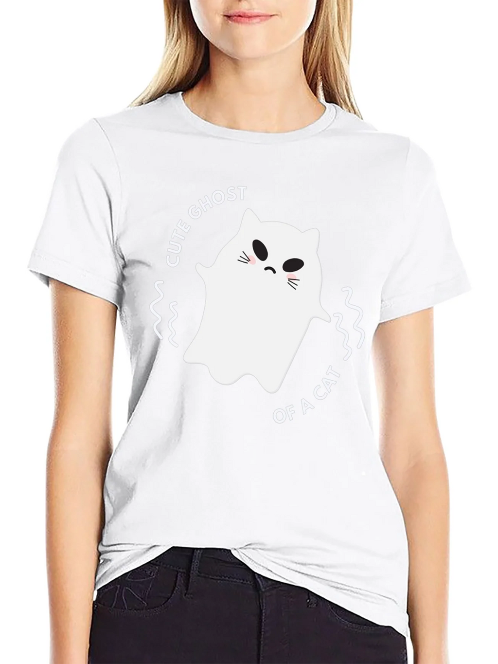 Cute Ghost of a Cat Black T-Shirt product image 7