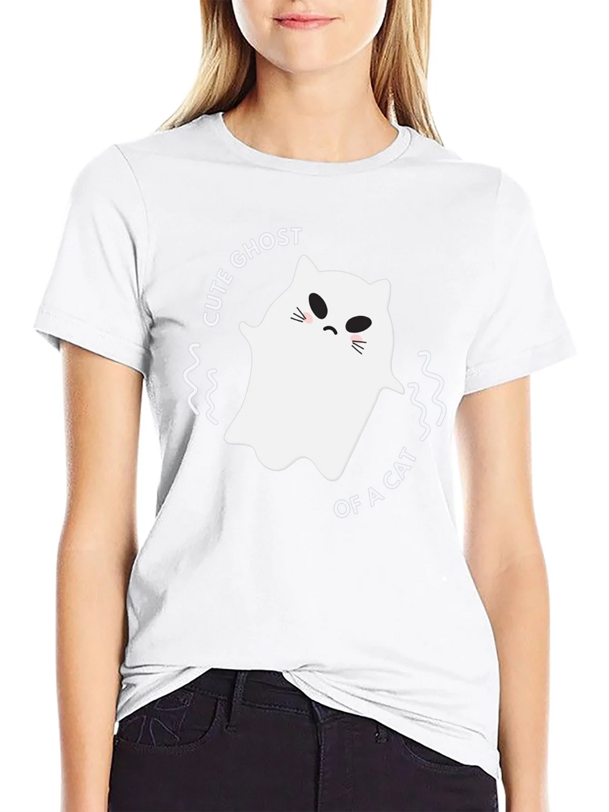 Cute Ghost of a Cat Black T-Shirt product image 7