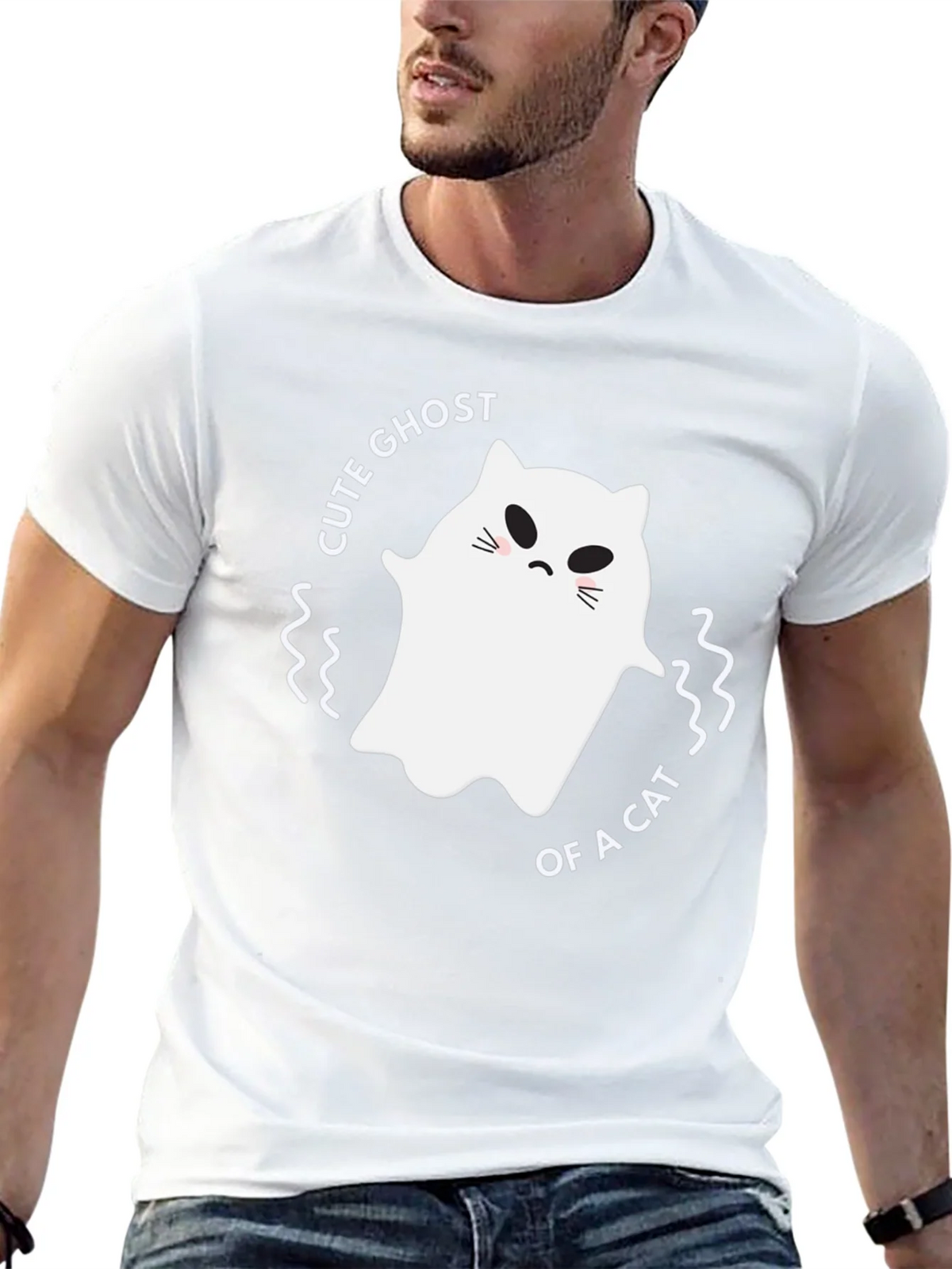 Cute Ghost of a Cat Black T-Shirt product image 11