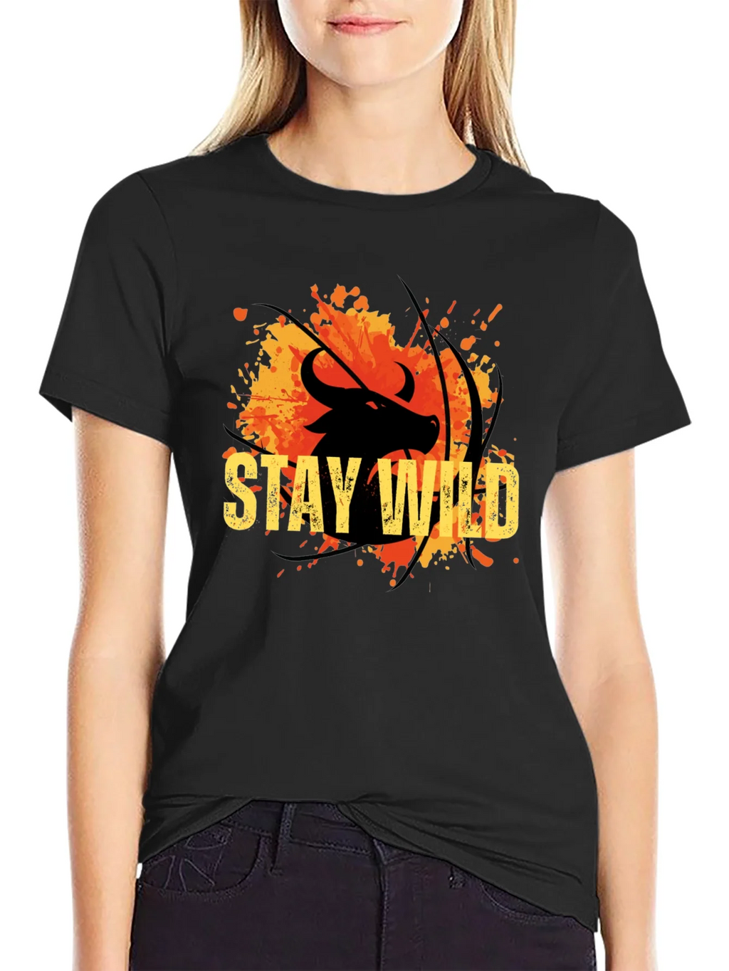 Stay Wild Buffalo Graphic Tee - Black Cotton T-Shirt product image 2
