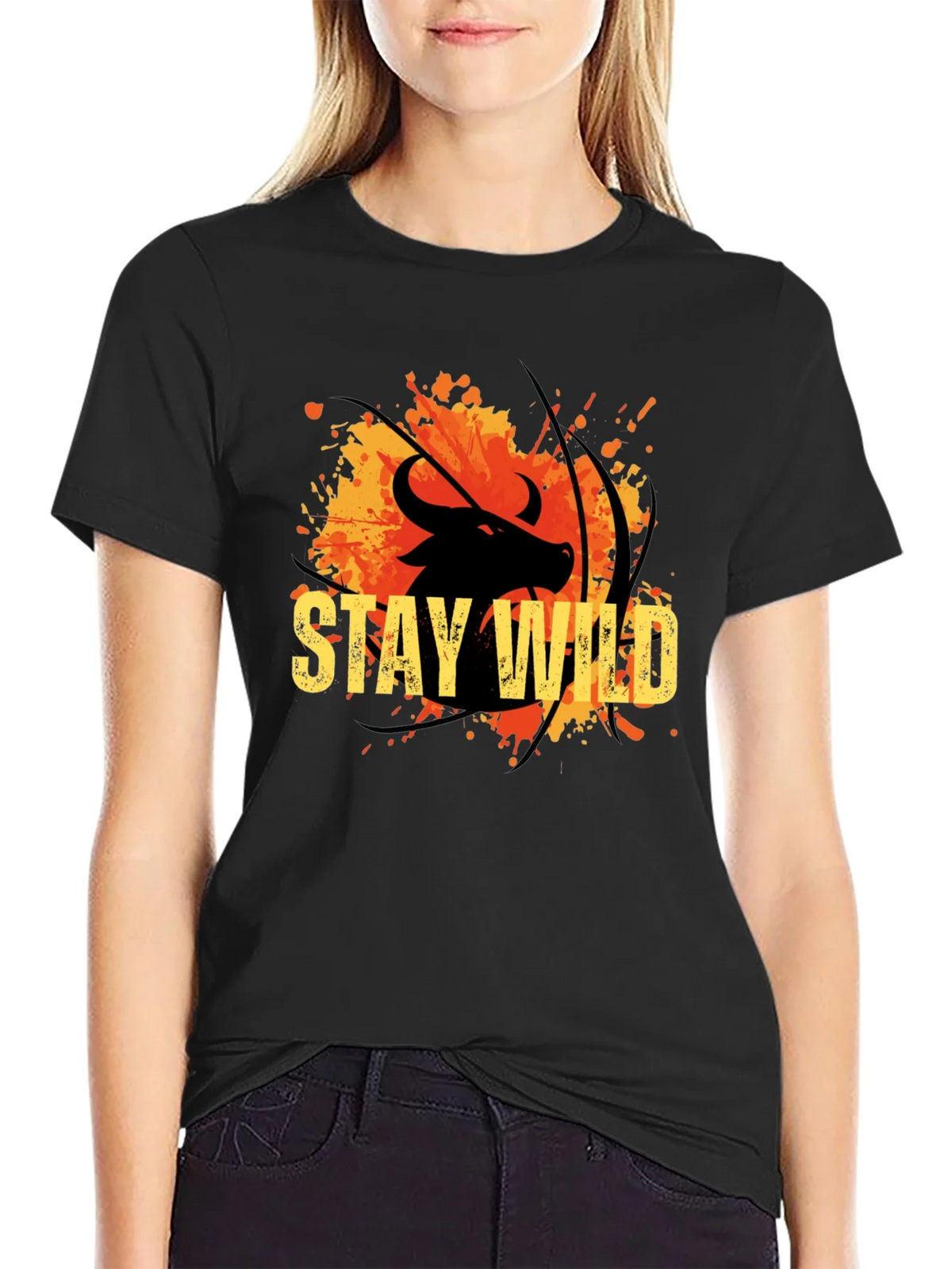 Stay Wild Buffalo Graphic Tee - Black Cotton T-Shirt product image 2