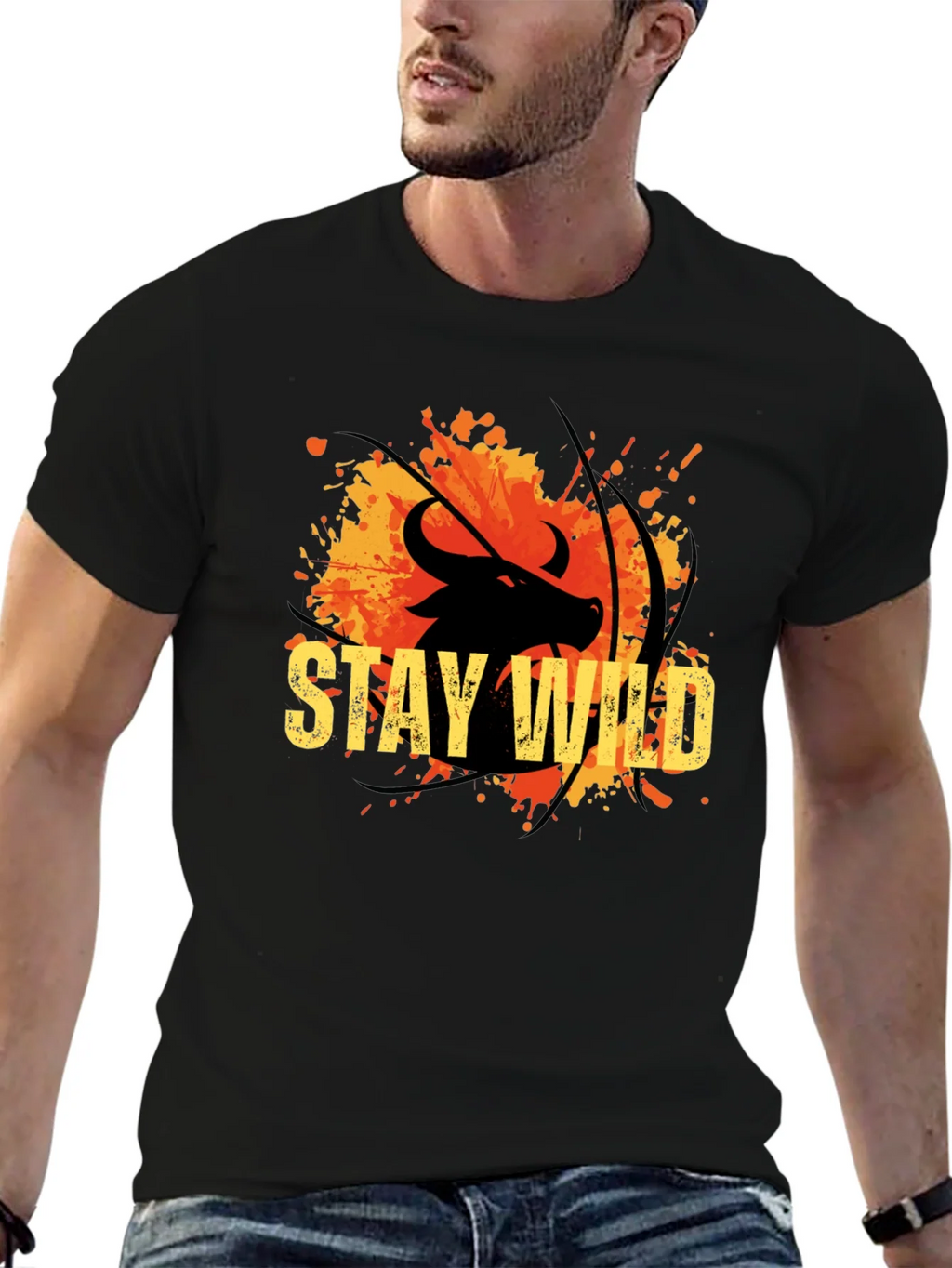 Stay Wild Buffalo Graphic Tee - Black Cotton T-Shirt product image 6