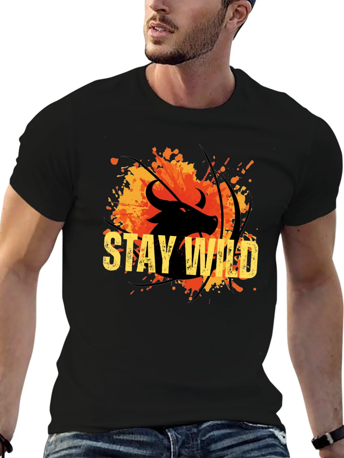 Stay Wild Buffalo Graphic Tee - Black Cotton T-Shirt product image 6