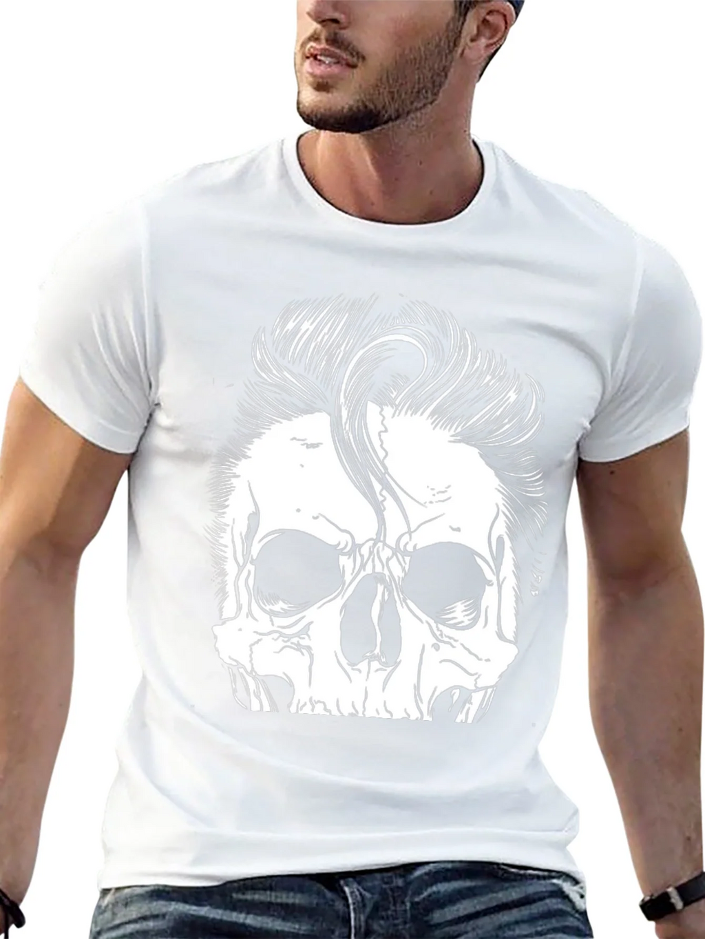 Skull with Hairstyle Graphic Print T-Shirt product image 9