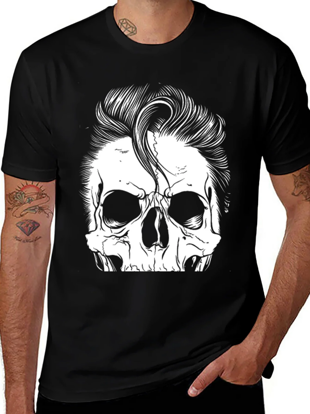 Skull with Hairstyle Graphic Print T-Shirt product image 1