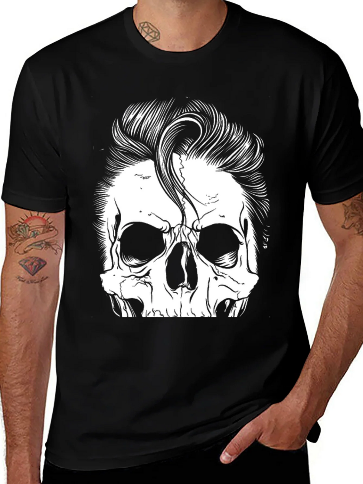 Skull with Hairstyle Graphic Print T-Shirt product image 1