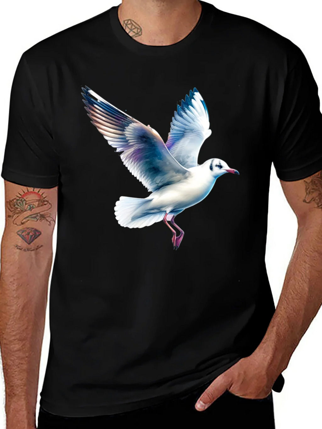 Black T-Shirt with Seagull Print product image 1
