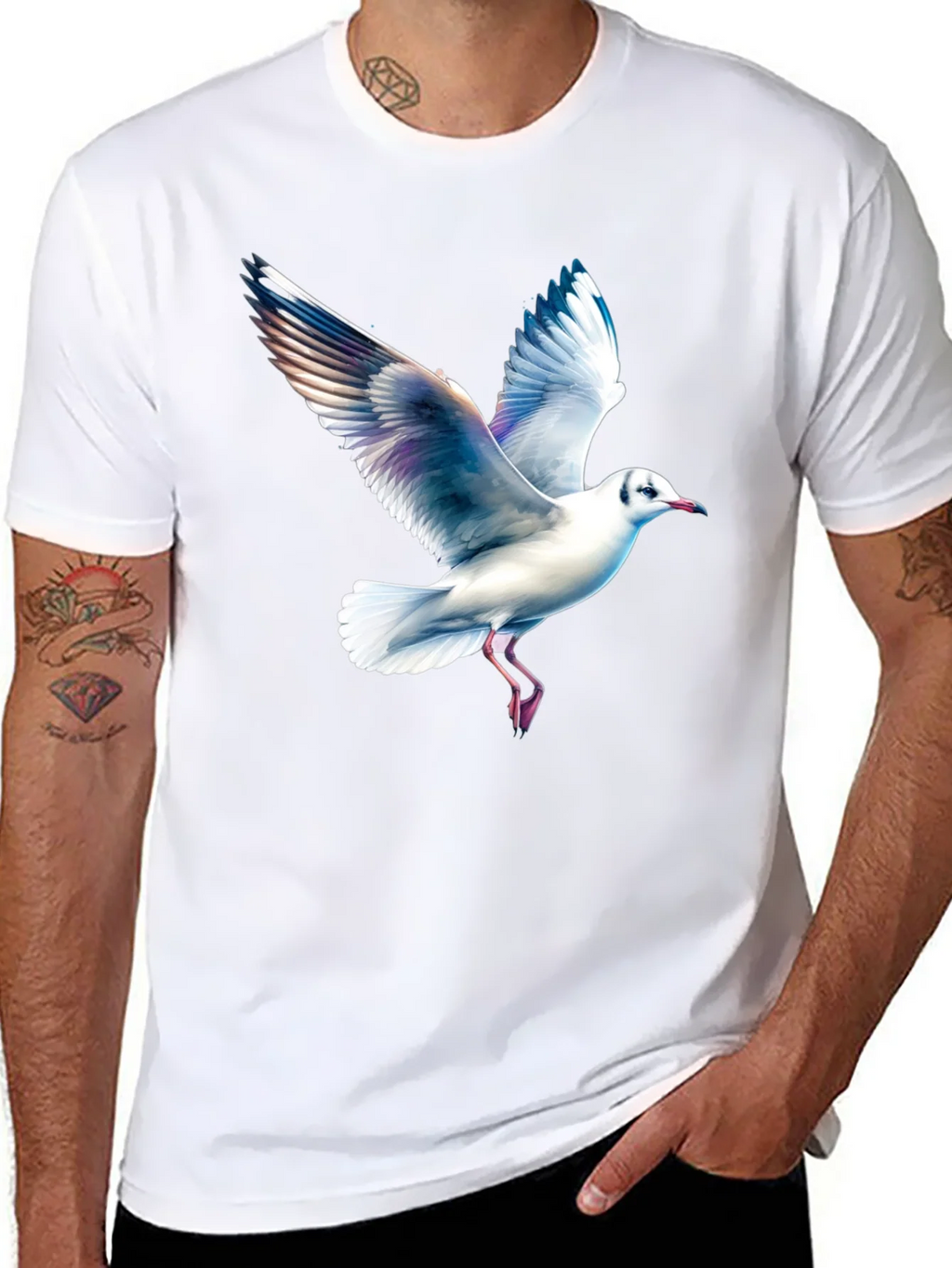 Black T-Shirt with Seagull Print product image 5