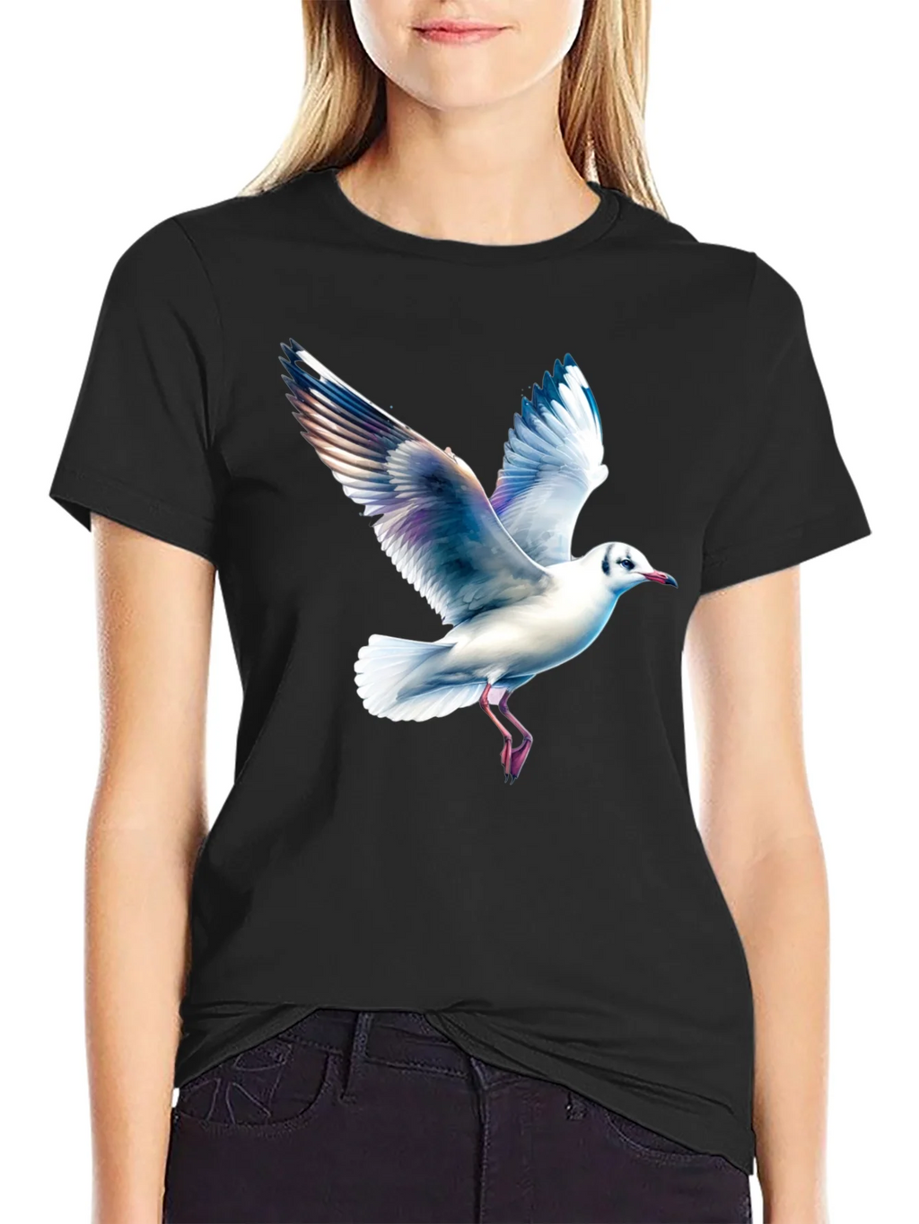 Black T-Shirt with Seagull Print product image 2