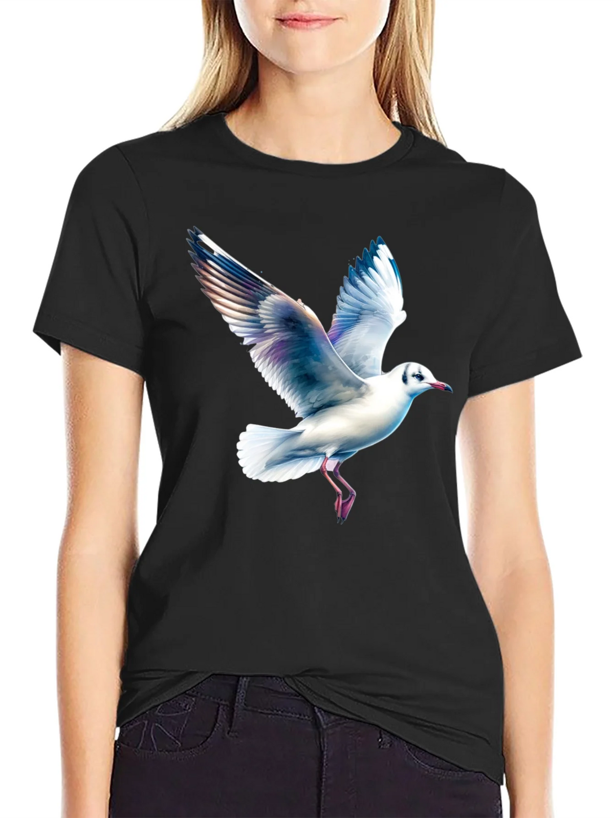 Black T-Shirt with Seagull Print product image 2