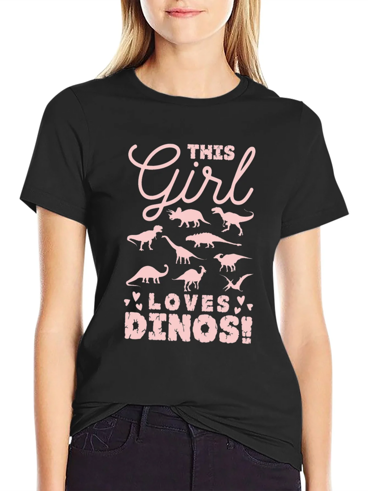 Girl Loves Dinos T-Shirt - Black product image 2