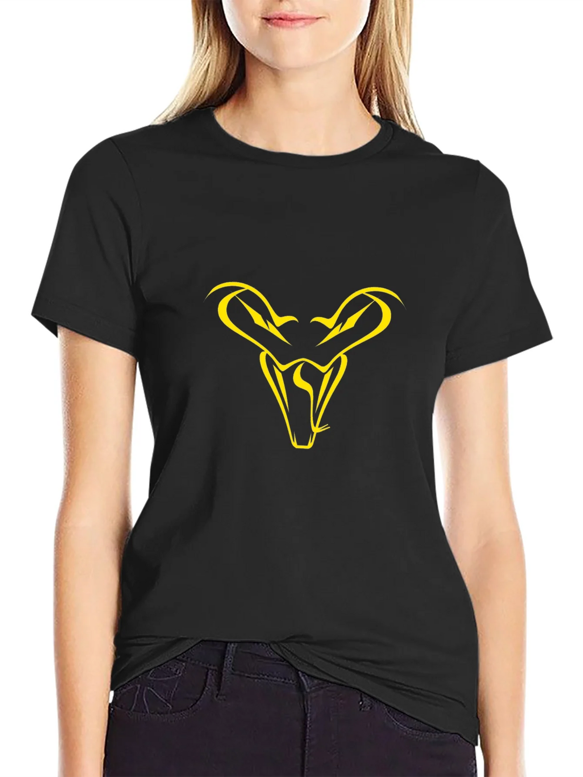 Black T-Shirt with Yellow Snake Head Graphic product image 2