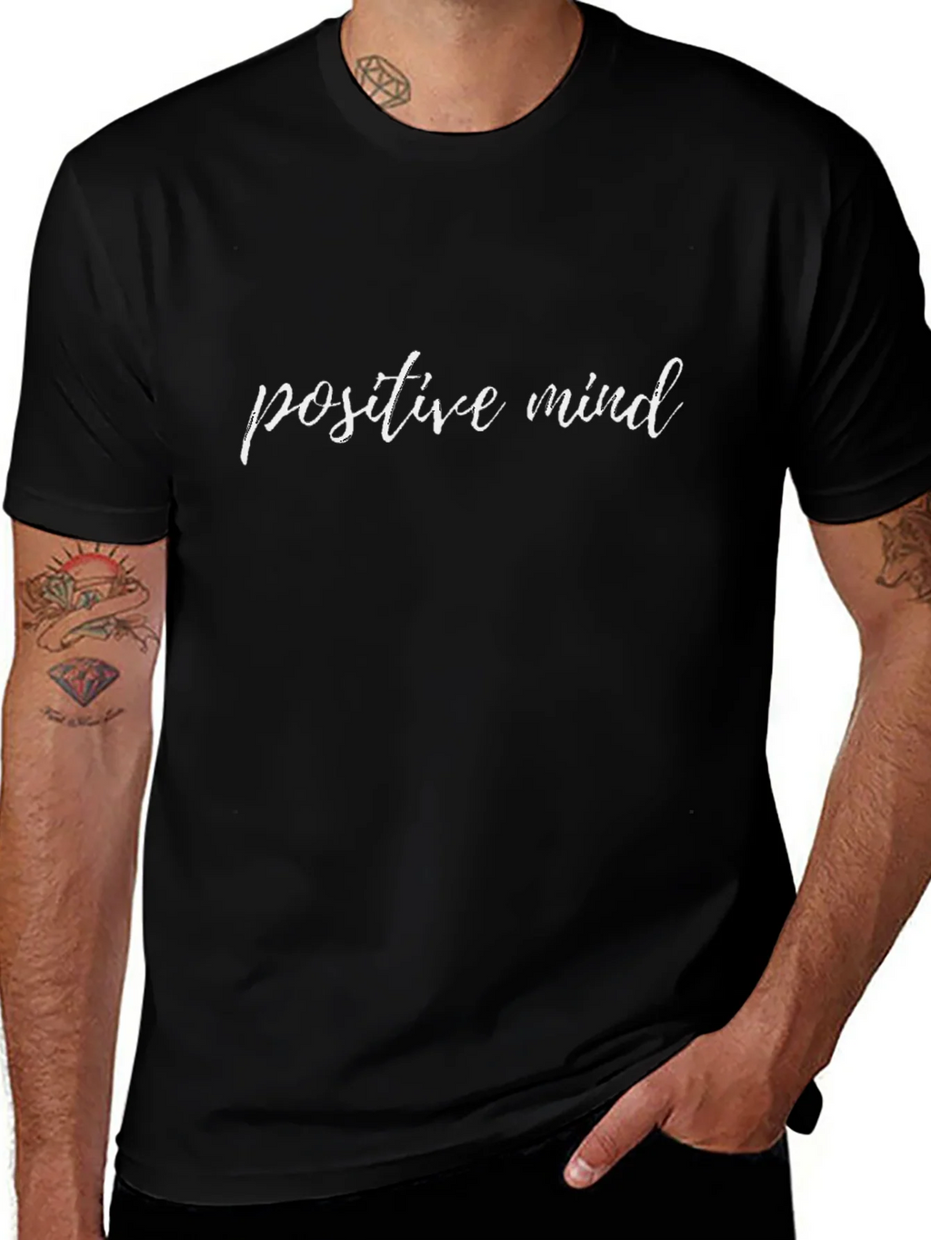 Positive Mind Graphic Tee - Black Cotton T-Shirt product image 1