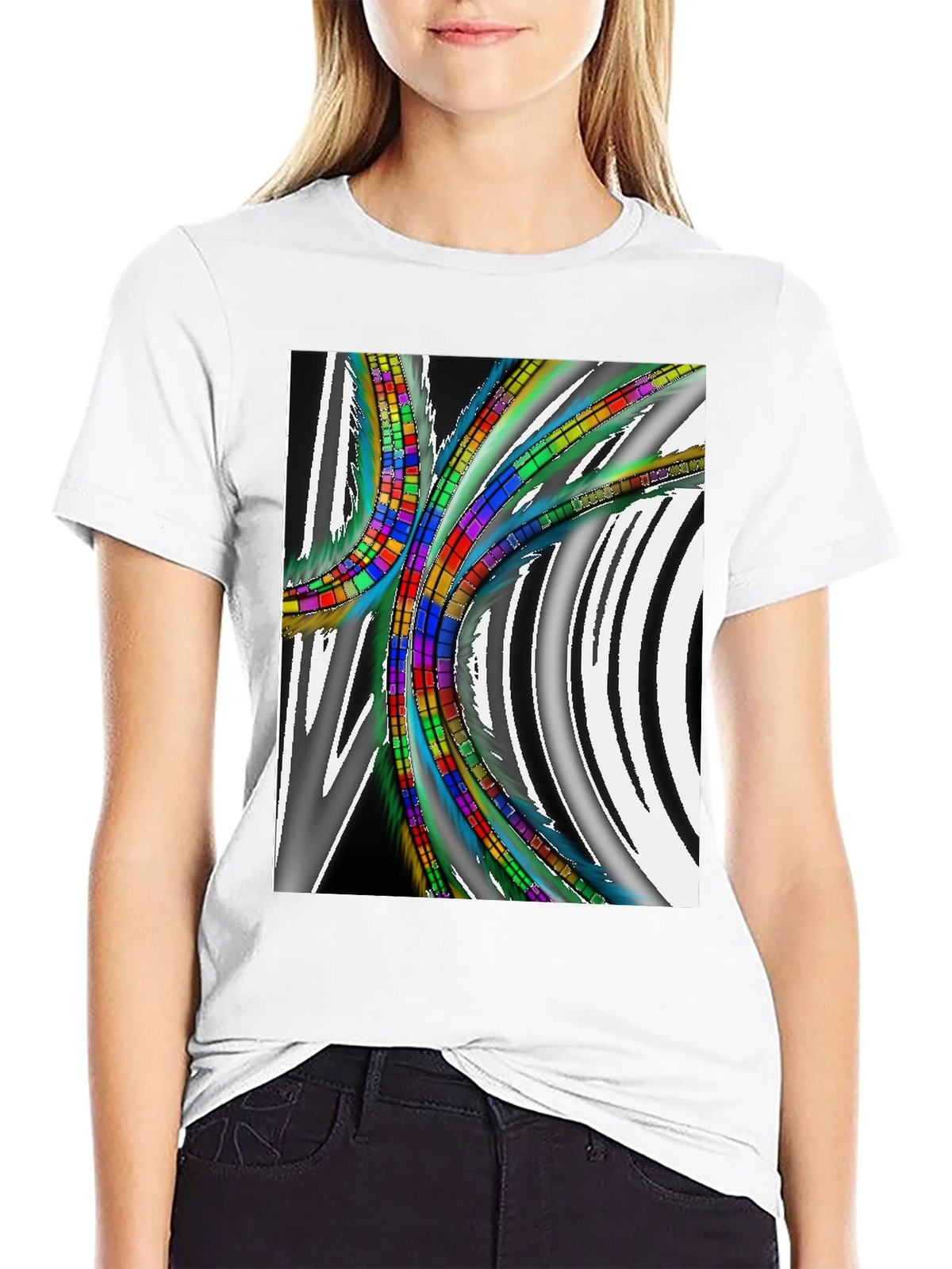 Abstract Geometric Pattern T-Shirt - Black product image 5