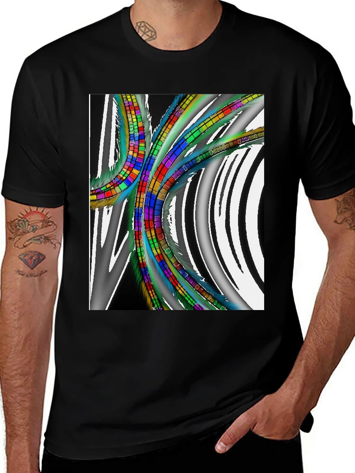 Abstract Geometric Pattern T-Shirt - Black product image 1