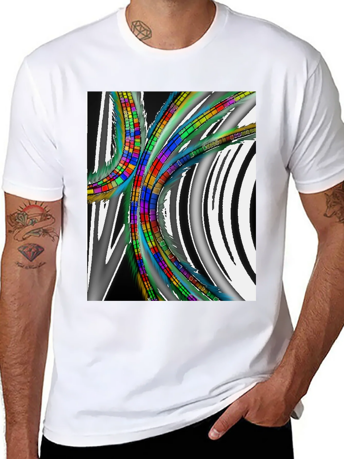 Abstract Geometric Pattern T-Shirt - Black product image 4