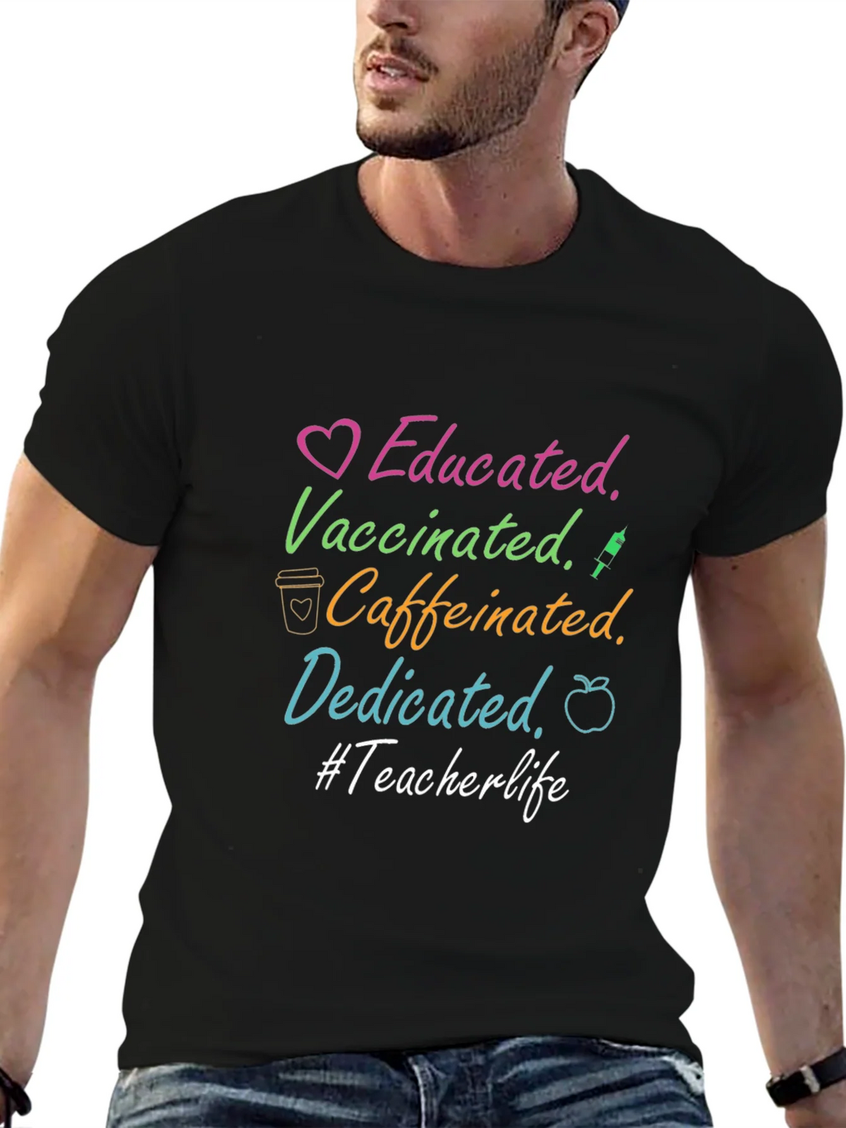 Educated Vaccinated Caffeinated Dedicated Teacher Life Tee product image 6