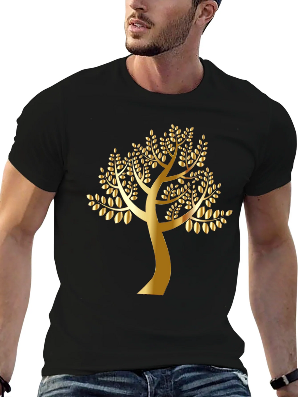 Golden Tree Black T-Shirt - Nature Inspired Design product image 6