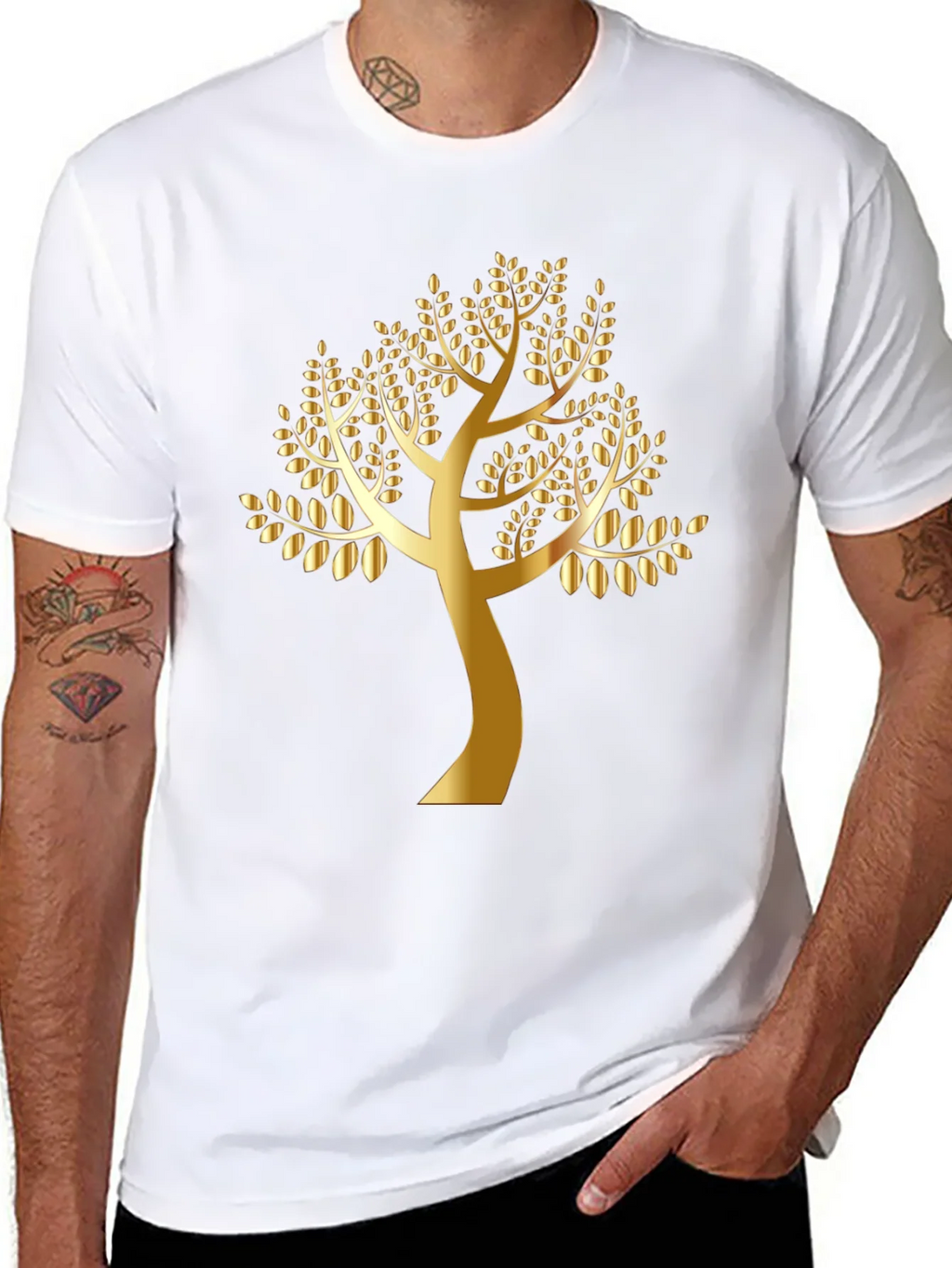 Golden Tree Black T-Shirt - Nature Inspired Design product image 7