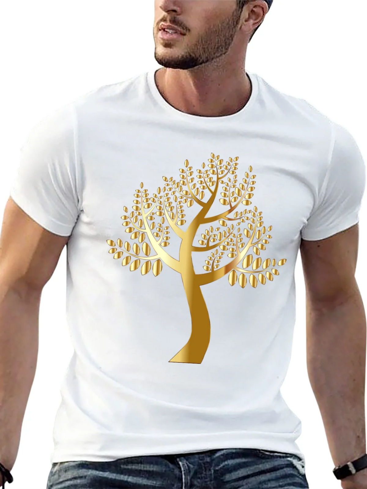 Golden Tree Black T-Shirt - Nature Inspired Design product image 12