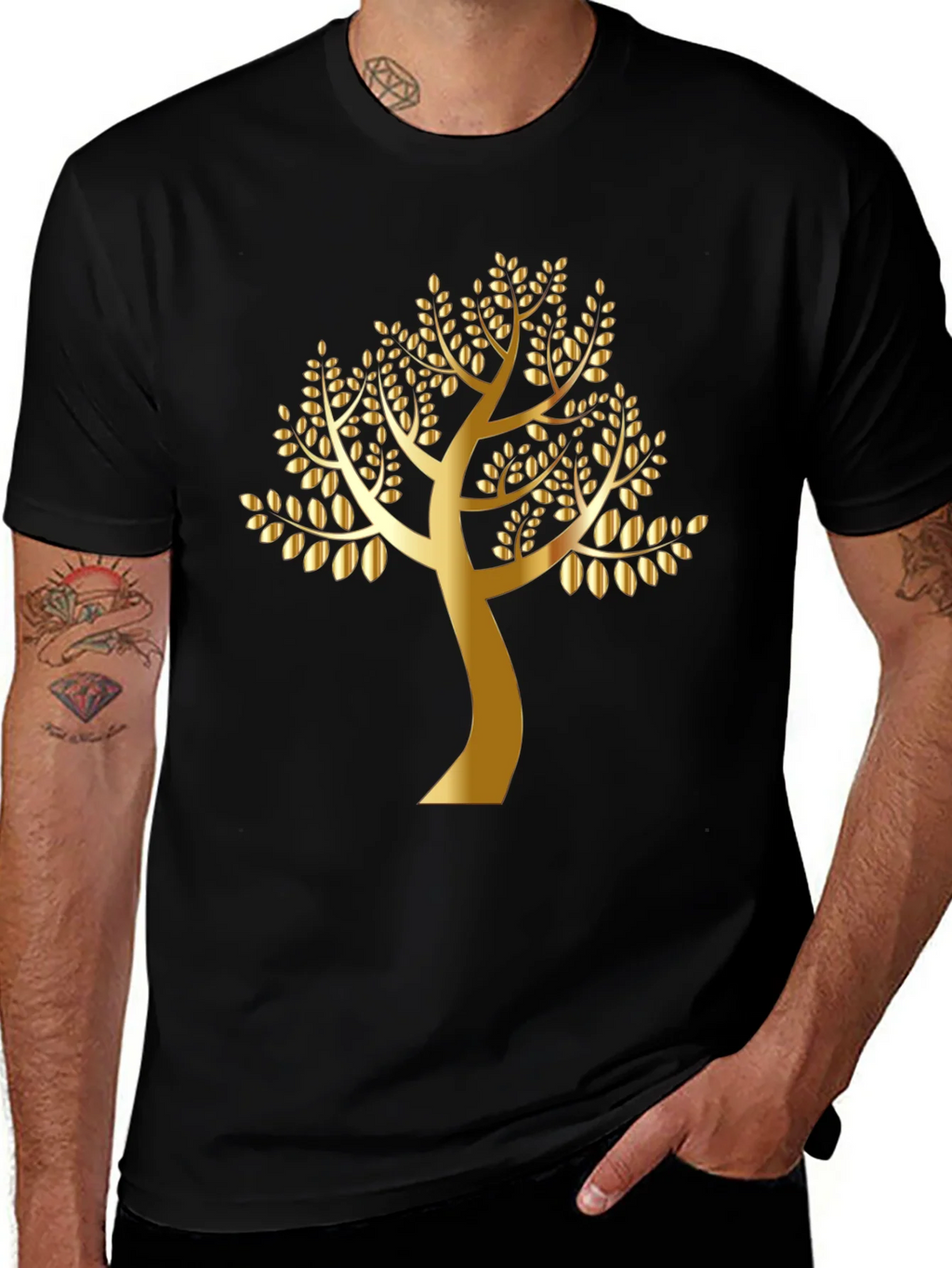Golden Tree Black T-Shirt - Nature Inspired Design product image 1