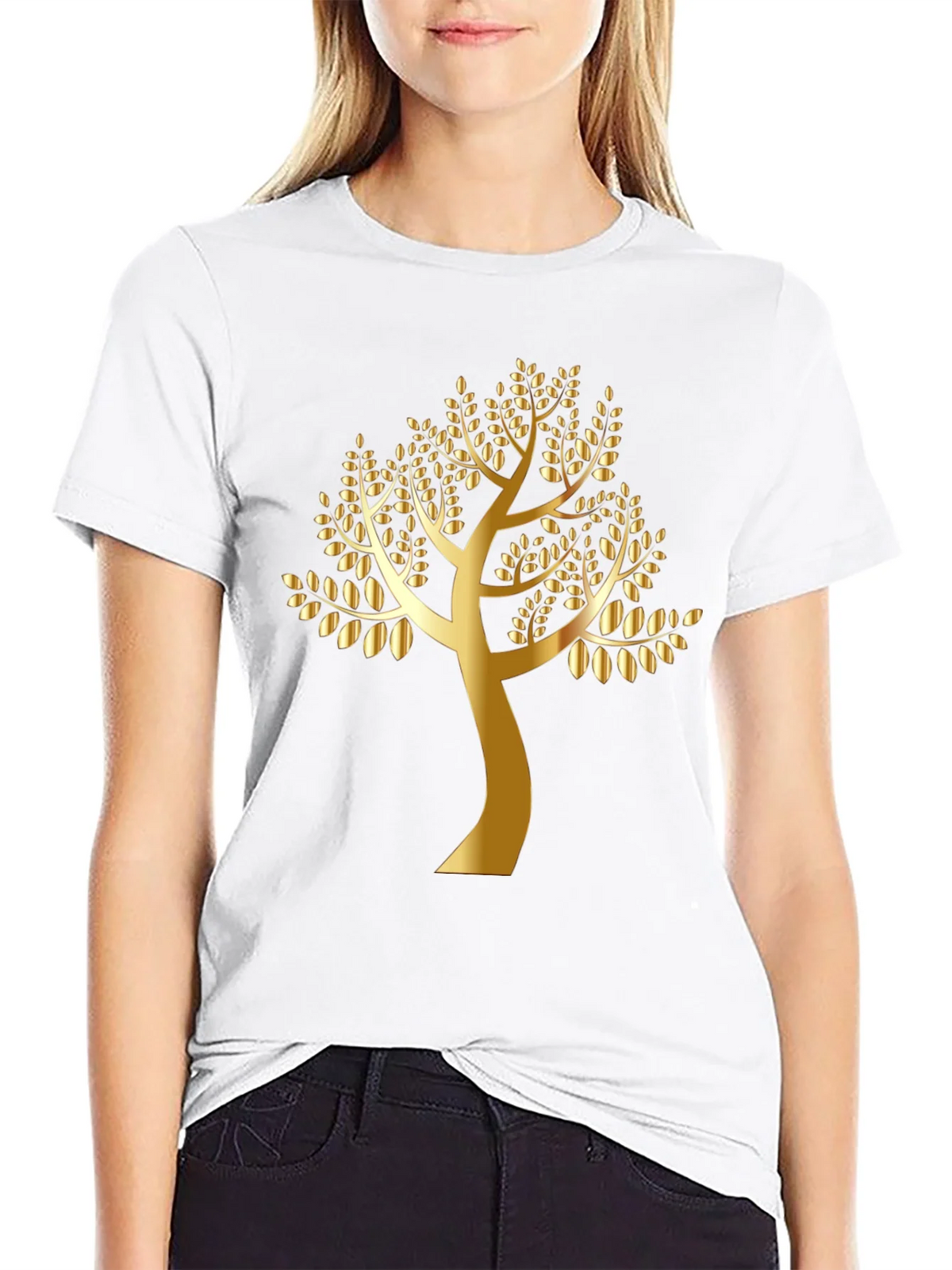 Golden Tree Black T-Shirt - Nature Inspired Design product image 8