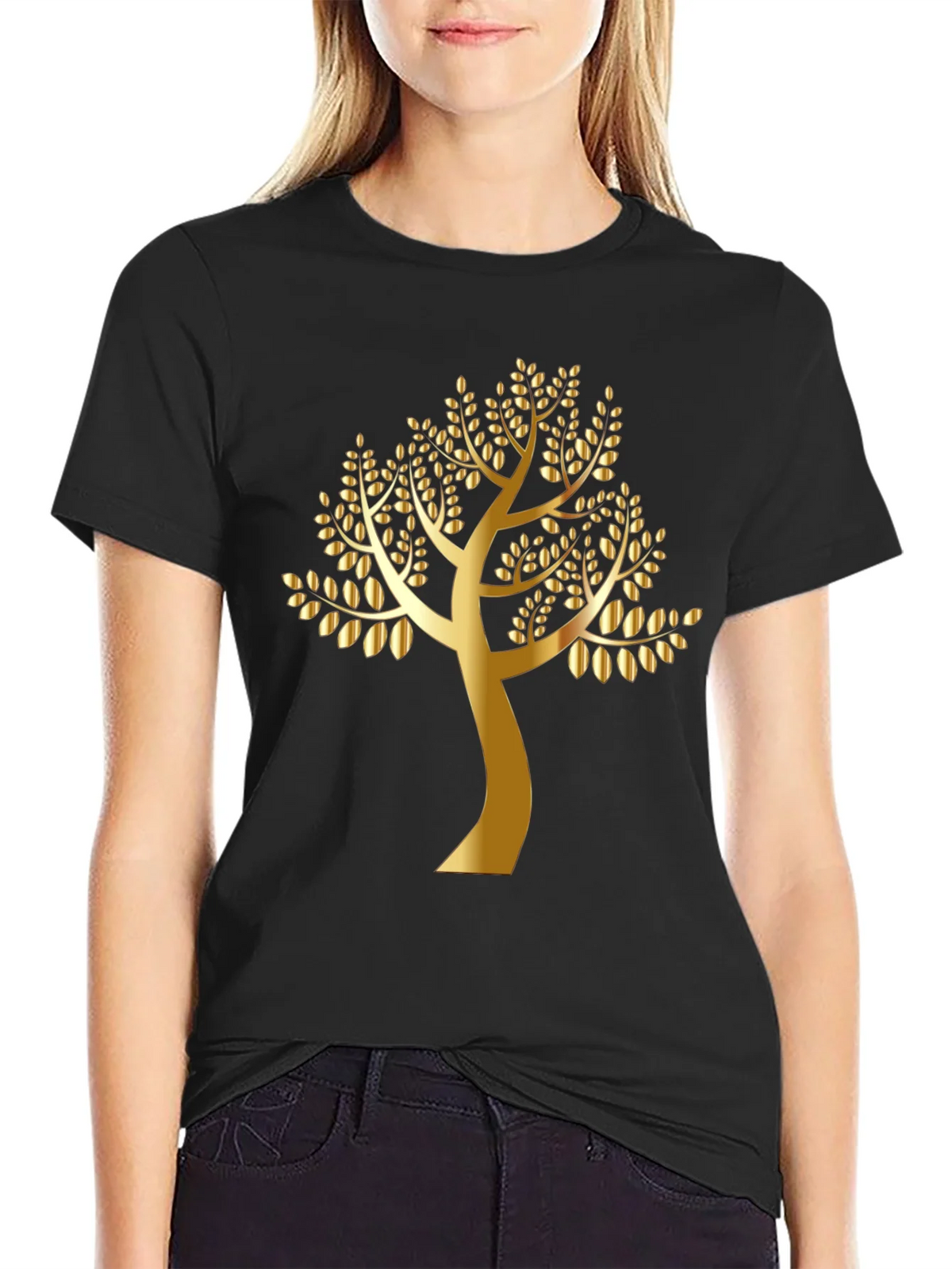 Golden Tree Black T-Shirt - Nature Inspired Design product image 2