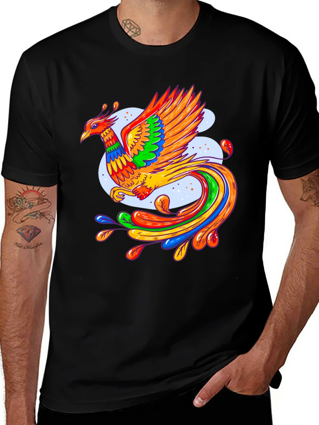Vibrant Phoenix Graphic Black T-Shirt product image 1
