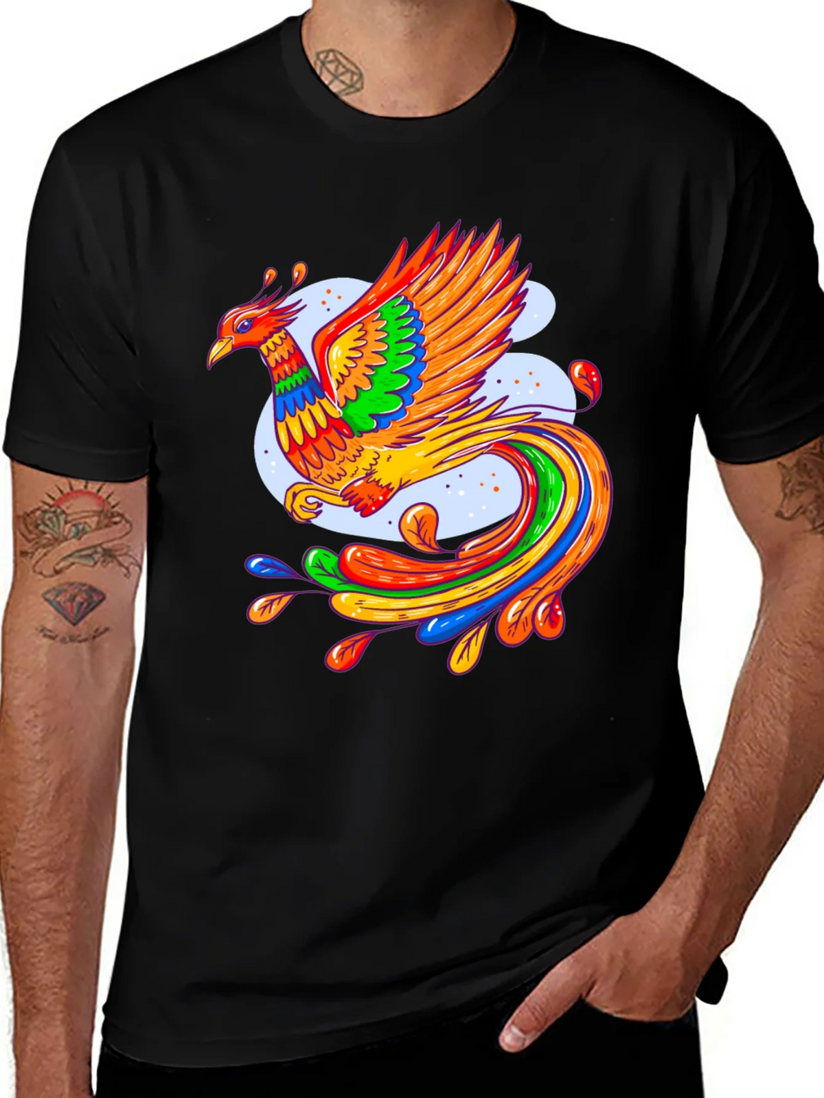 Vibrant Phoenix Graphic Black T-Shirt product image 1