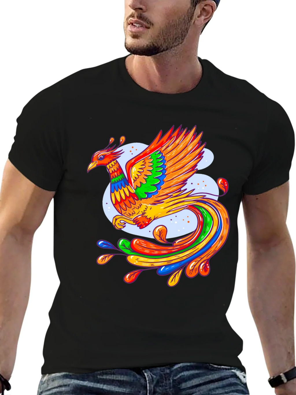 Vibrant Phoenix Graphic Black T-Shirt product image 6