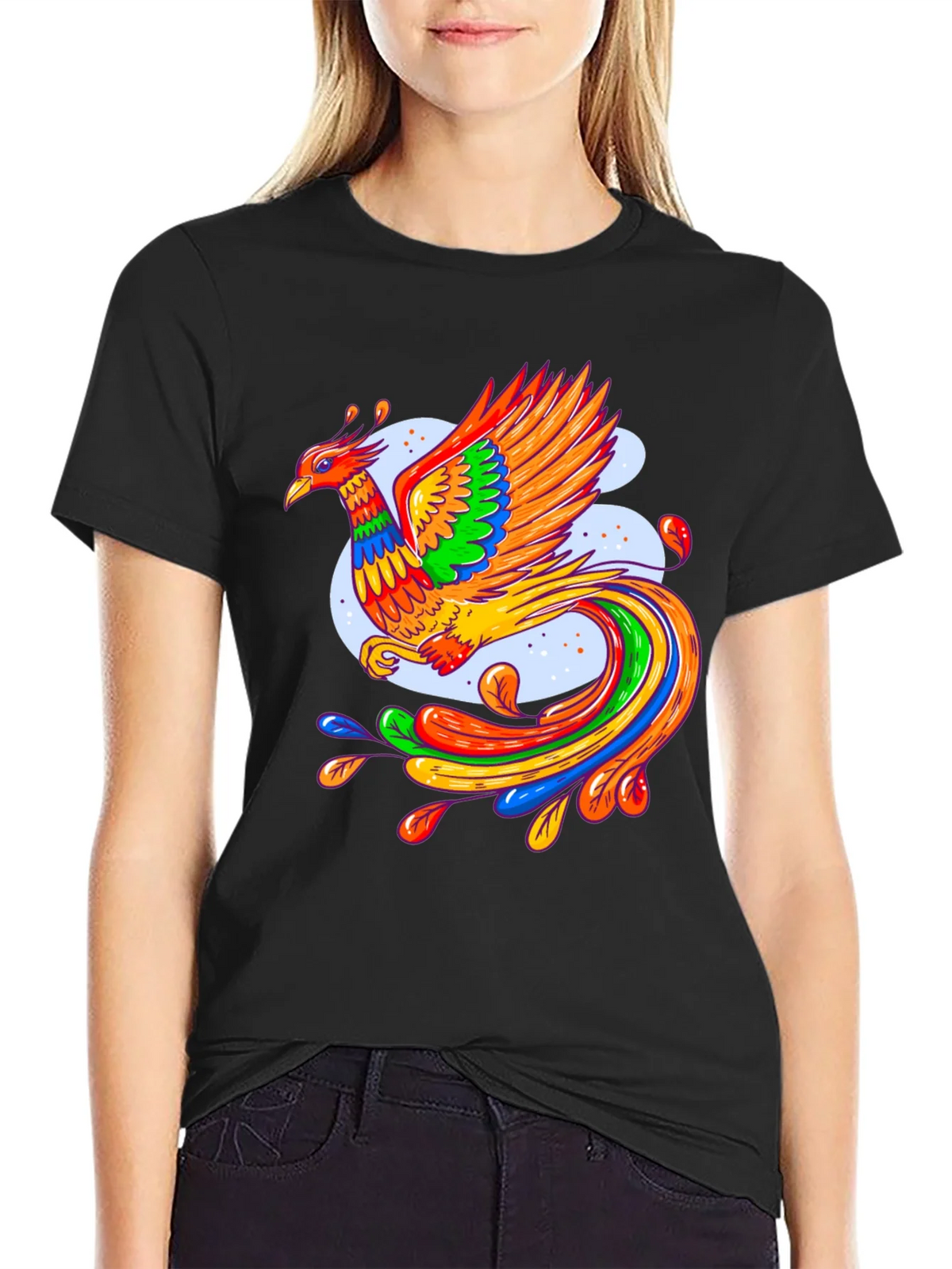 Vibrant Phoenix Graphic Black T-Shirt product image 2
