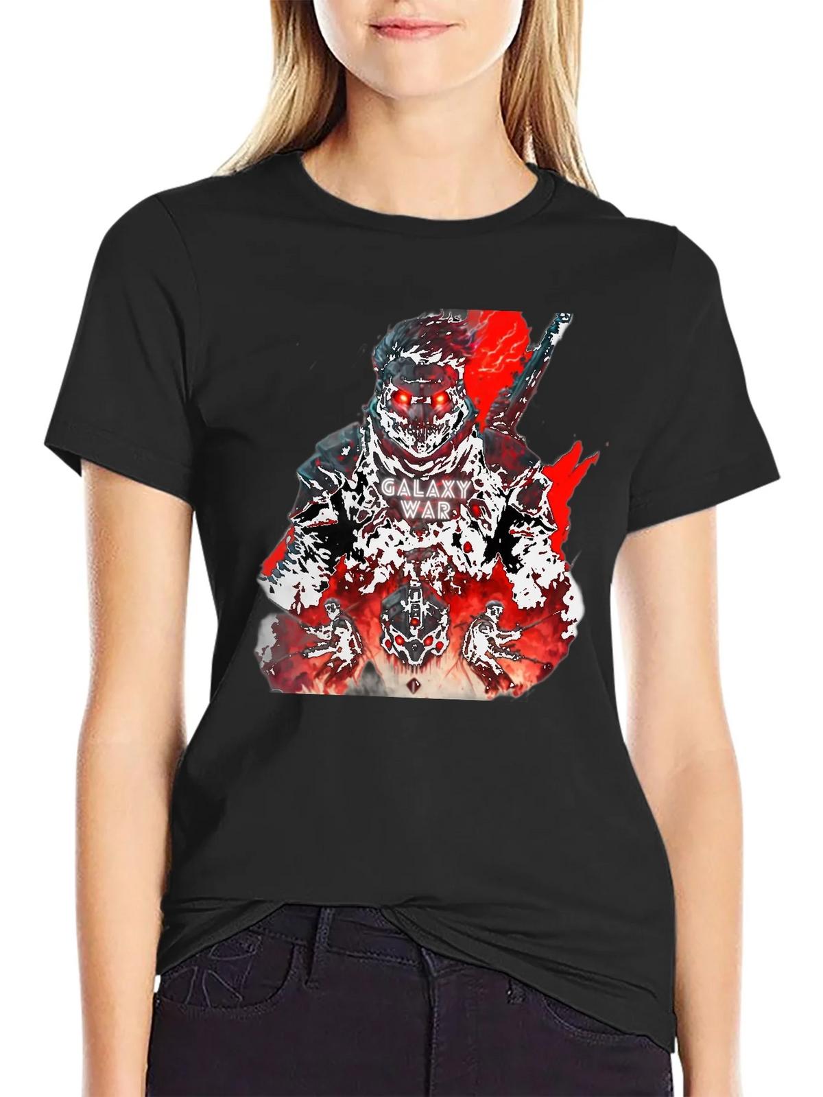 Galaxy War Graphic Tee - Bold Black Cotton T-Shirt product image 2