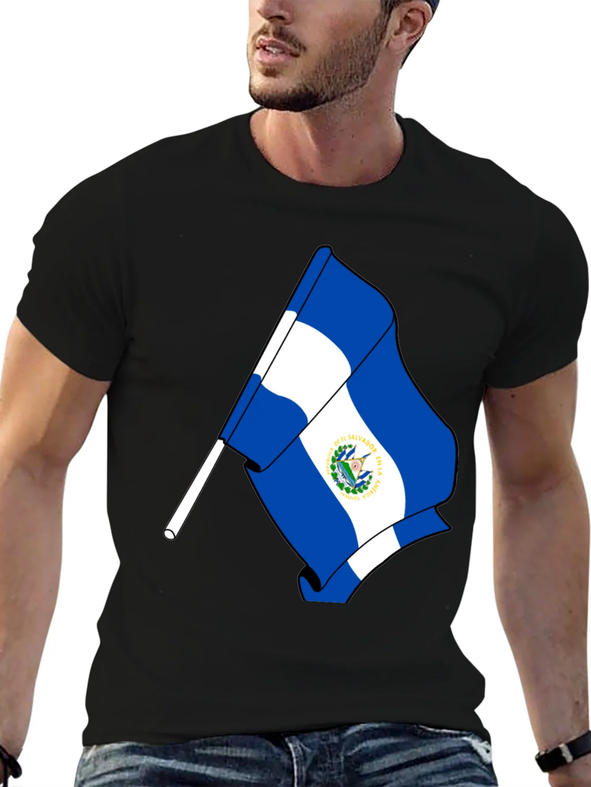 El Salvador Flag Graphic T-Shirt - Black product image 6