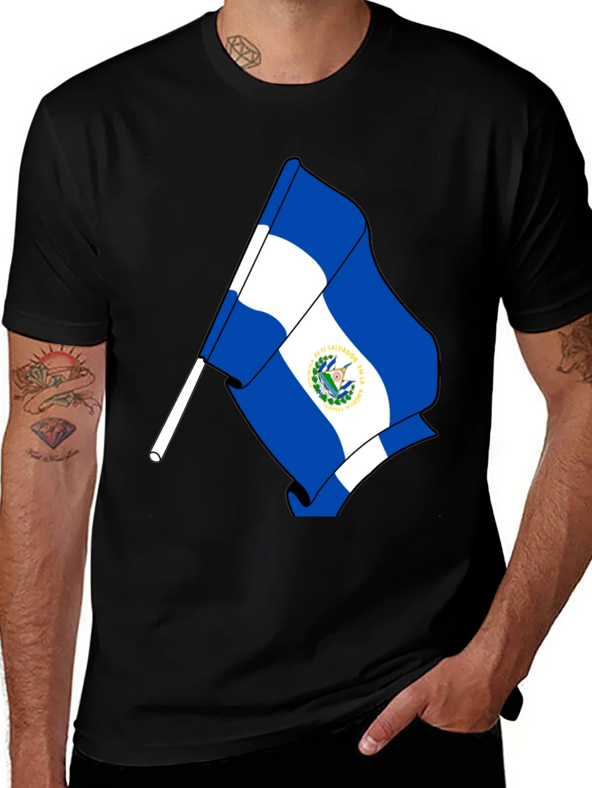 El Salvador Flag Graphic T-Shirt - Black product image 1