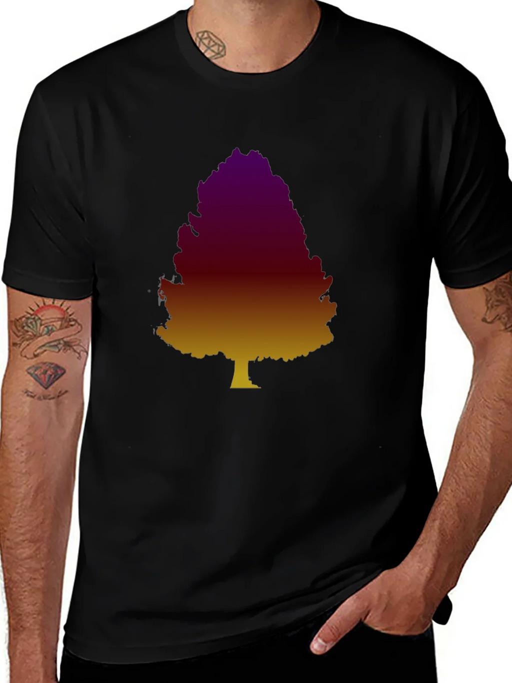 Gradient Tree Graphic Tee - Casual Black T-Shirt product image 1